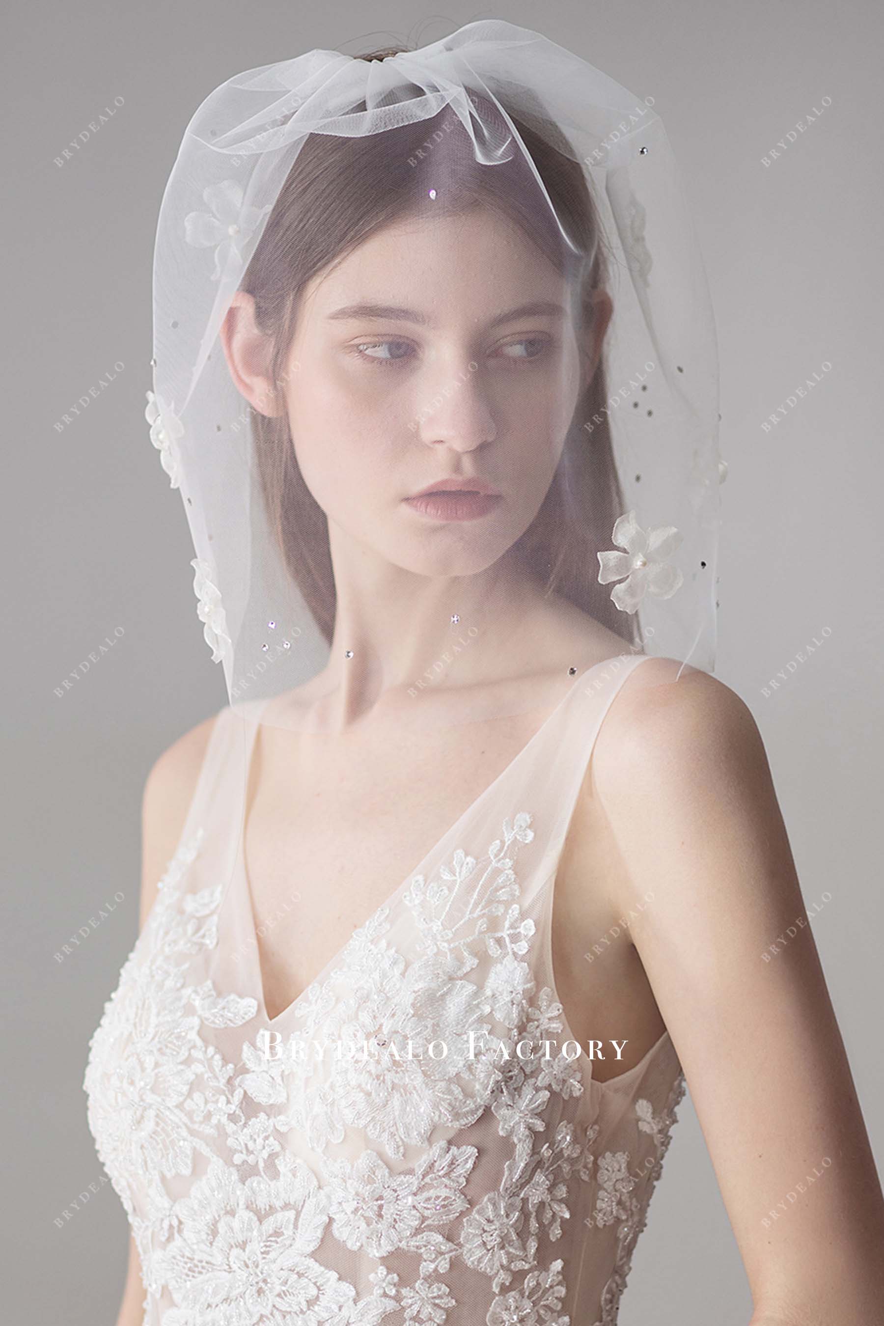 raw cut birdcage with comb bridal veil