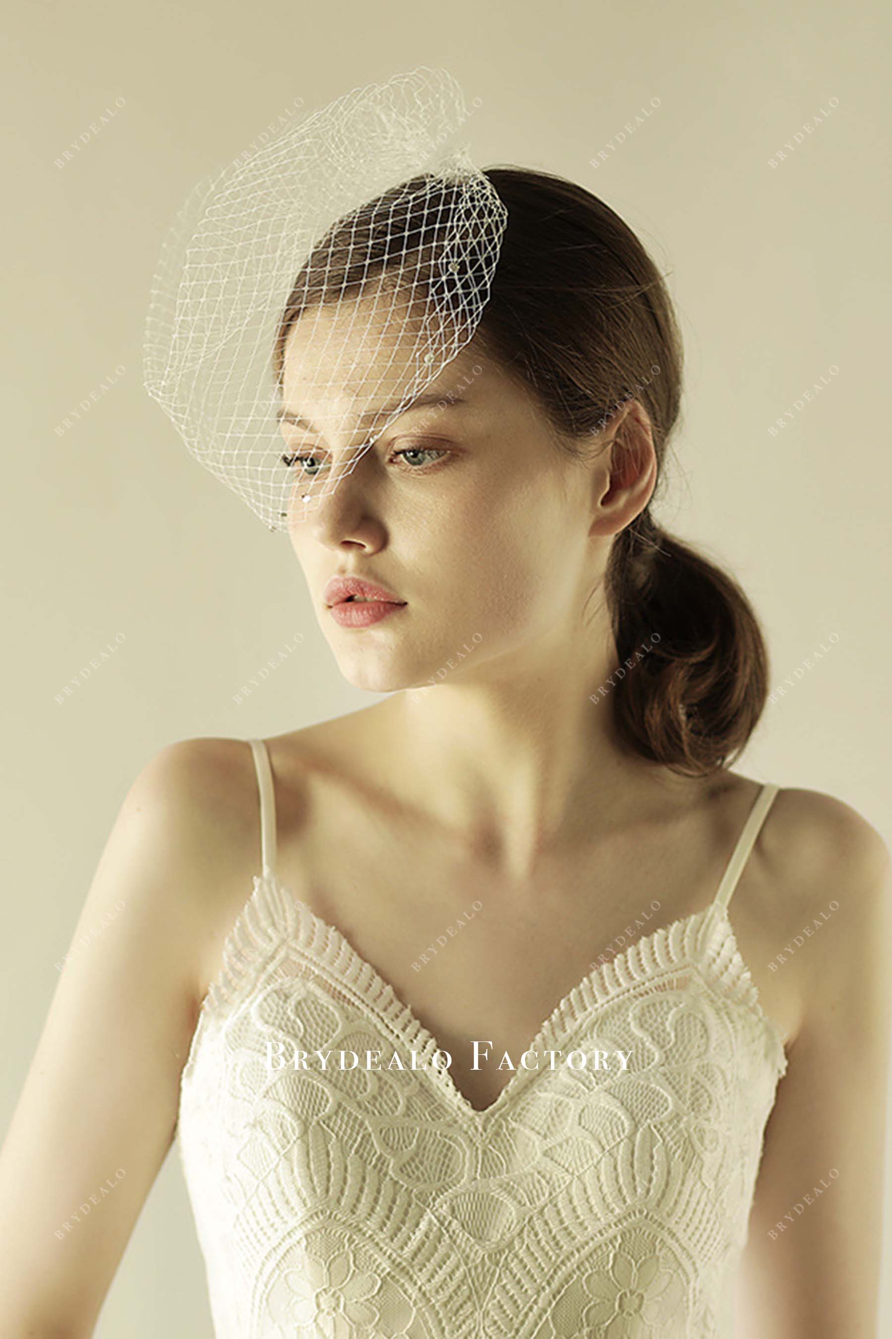 raw cut net birdcage bridal veil