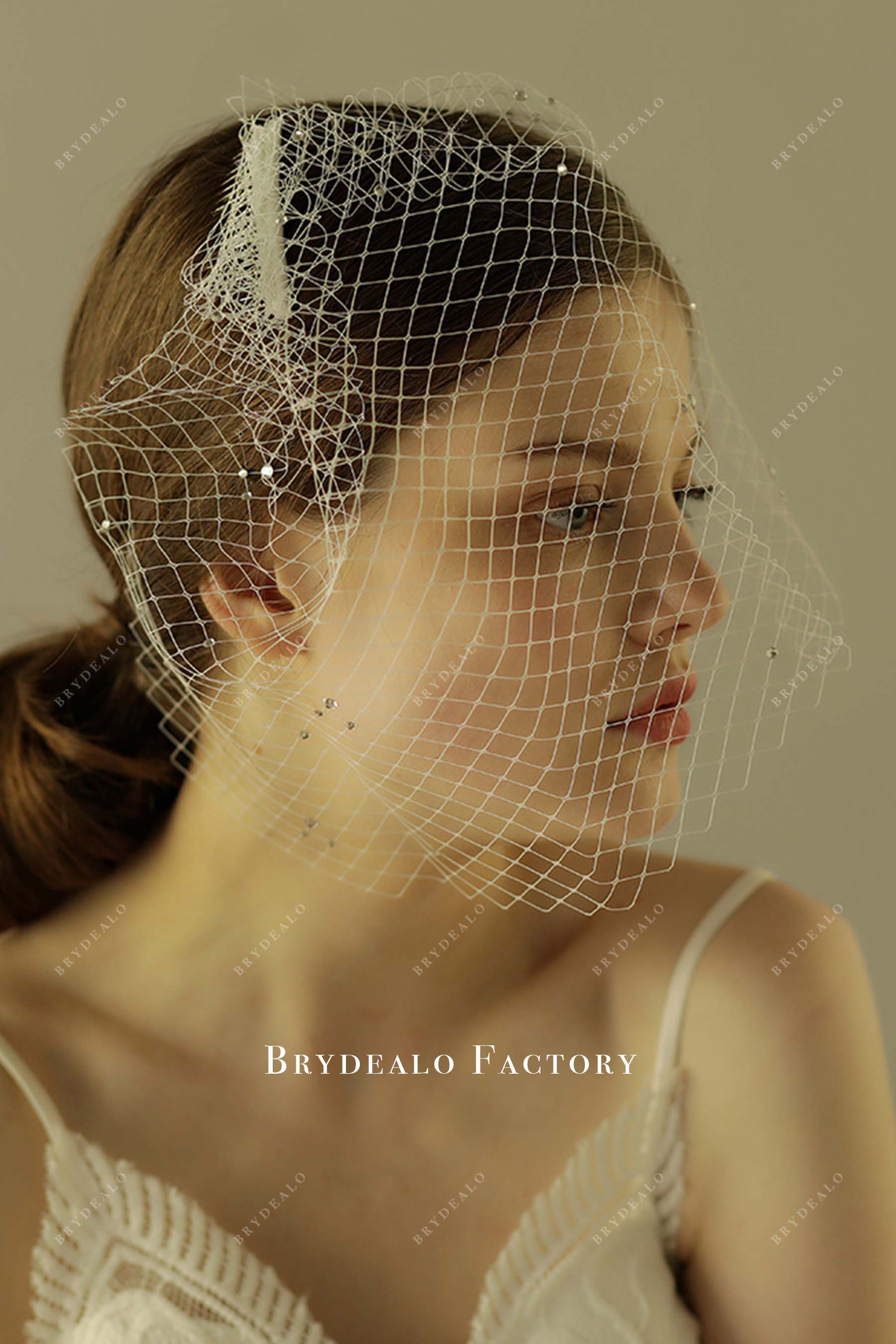 raw cut net birdcage bridal veil