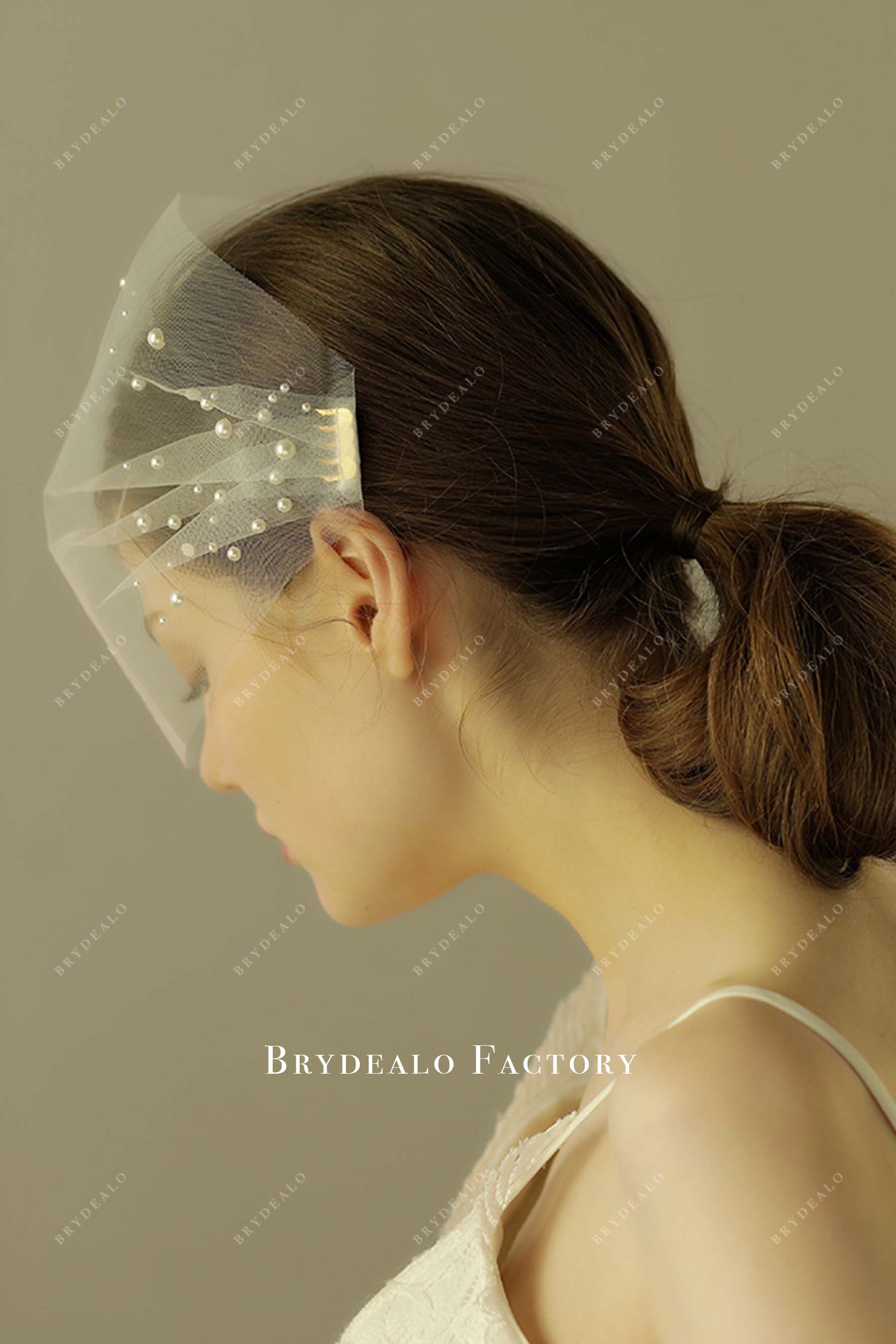 raw cut pearls birdcage bridal veil