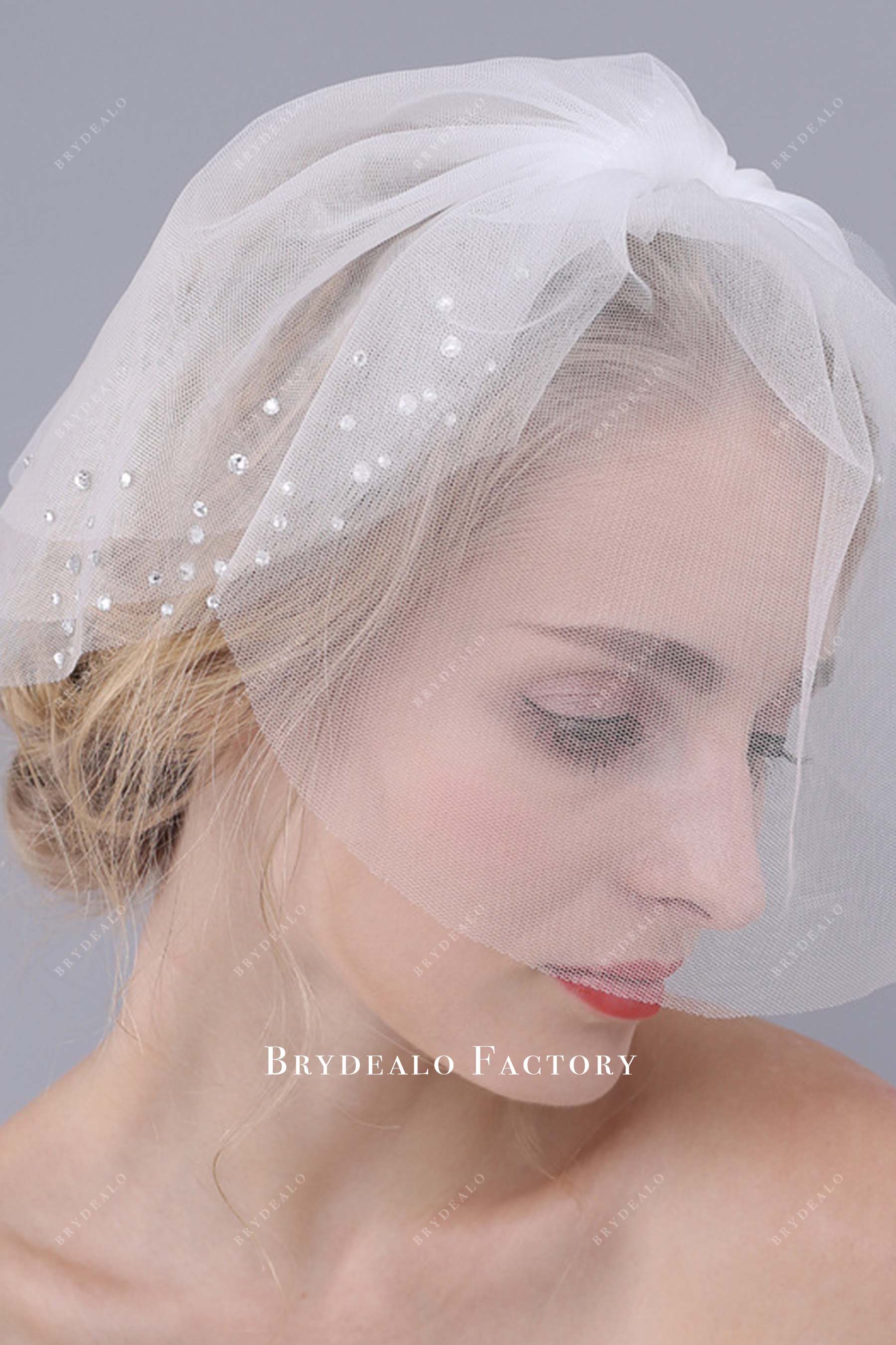 raw cut tulle birdcage bridal veil