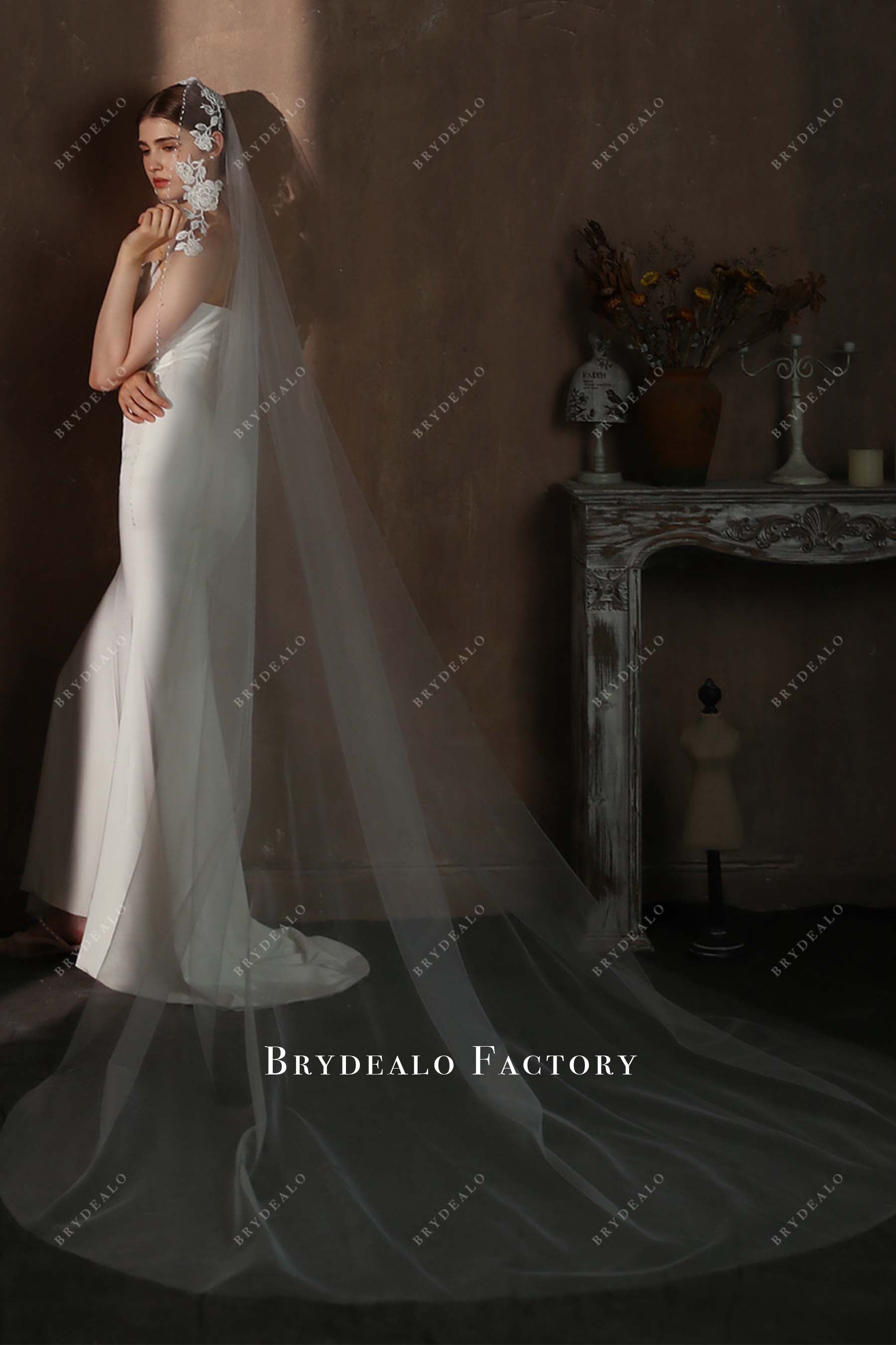 raw cut tulle bridal veil