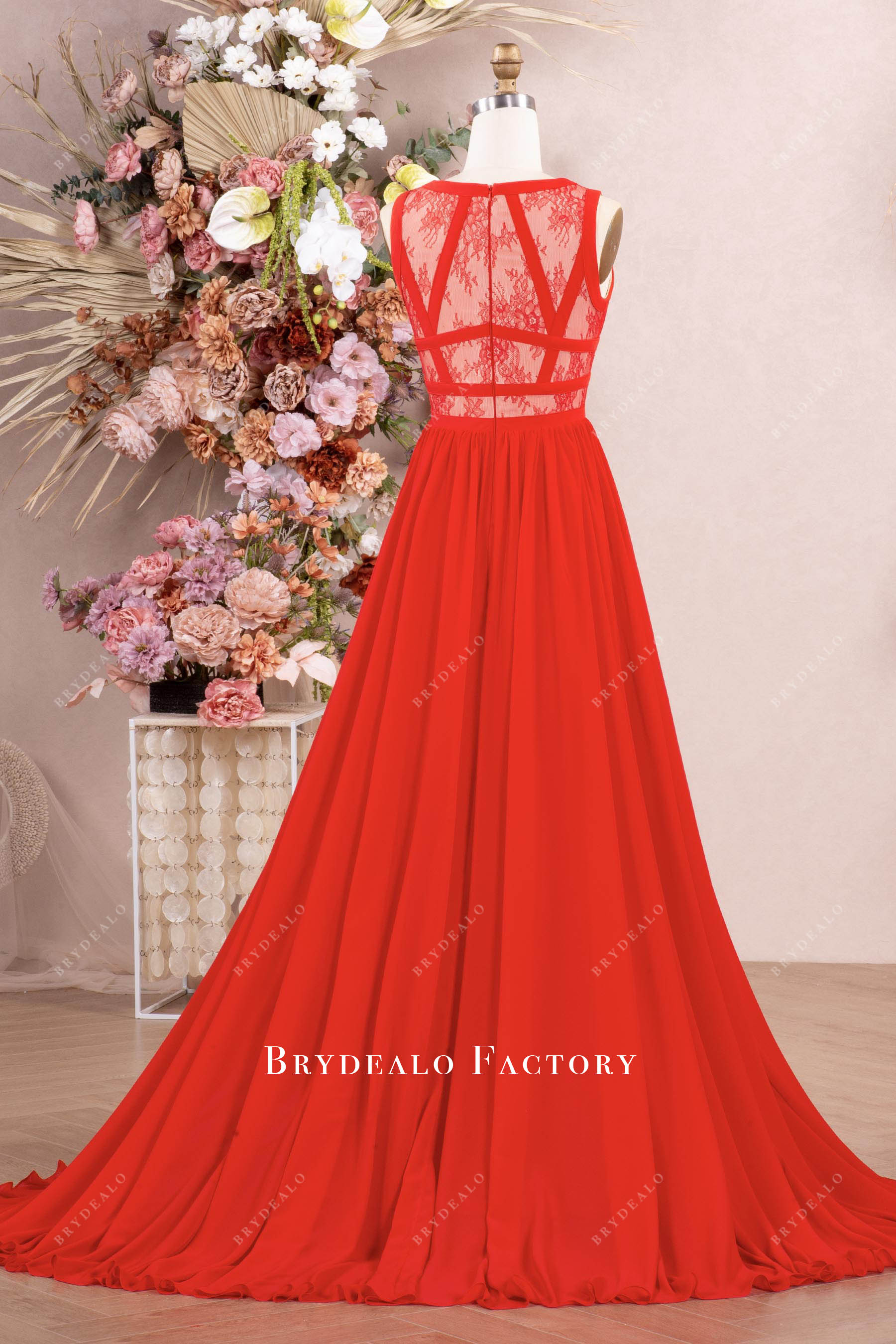 red carpet lace chiffon dress