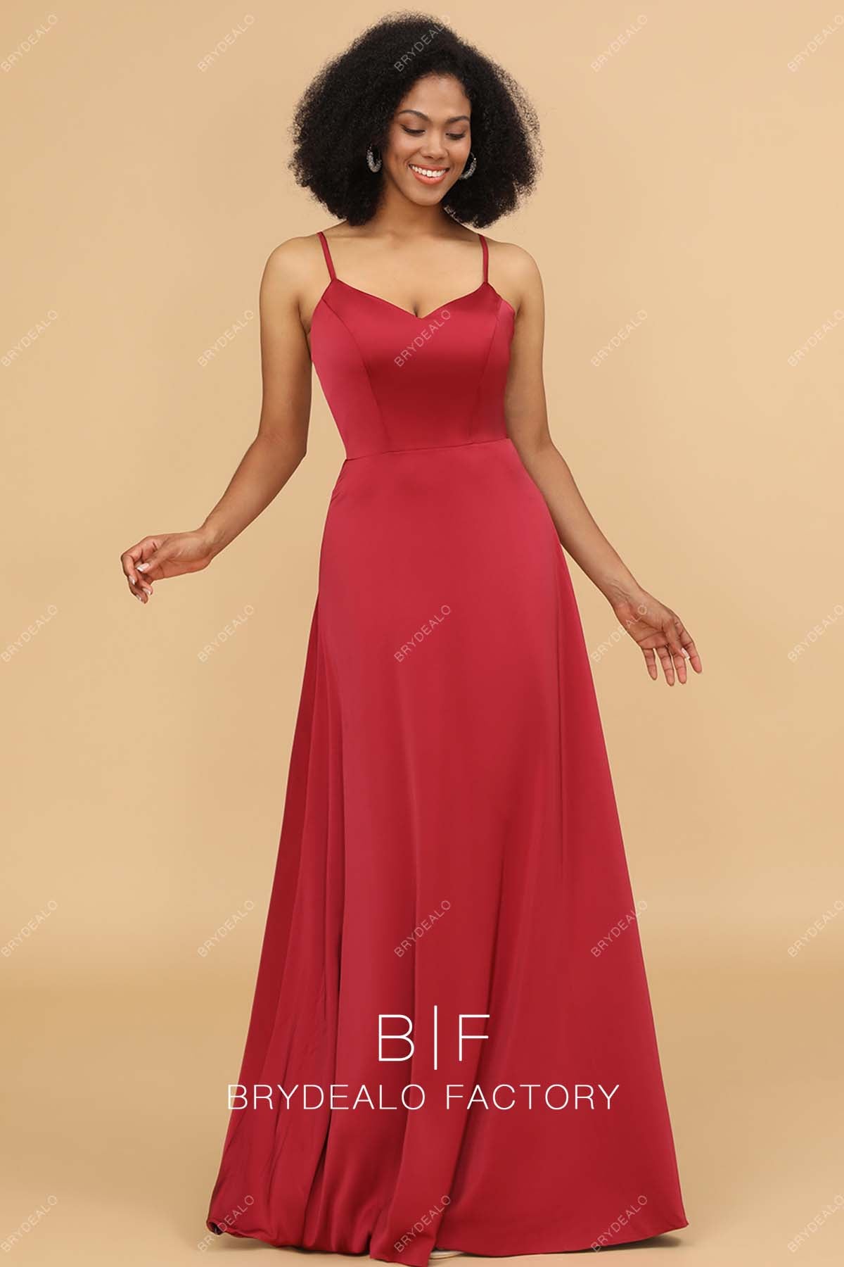 Red Charmeuse Spaghetti Straps A-line Bridesmaid Dress