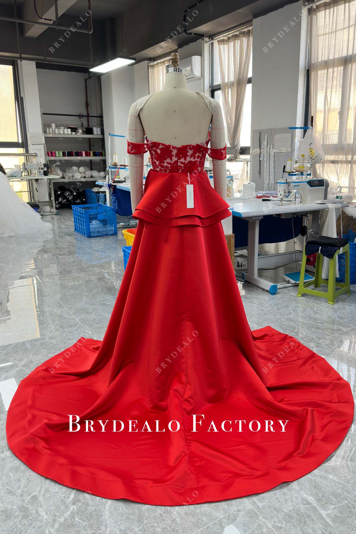 Custom Off Shoulder Lace Satin 2-IN-1 Wedding Dress