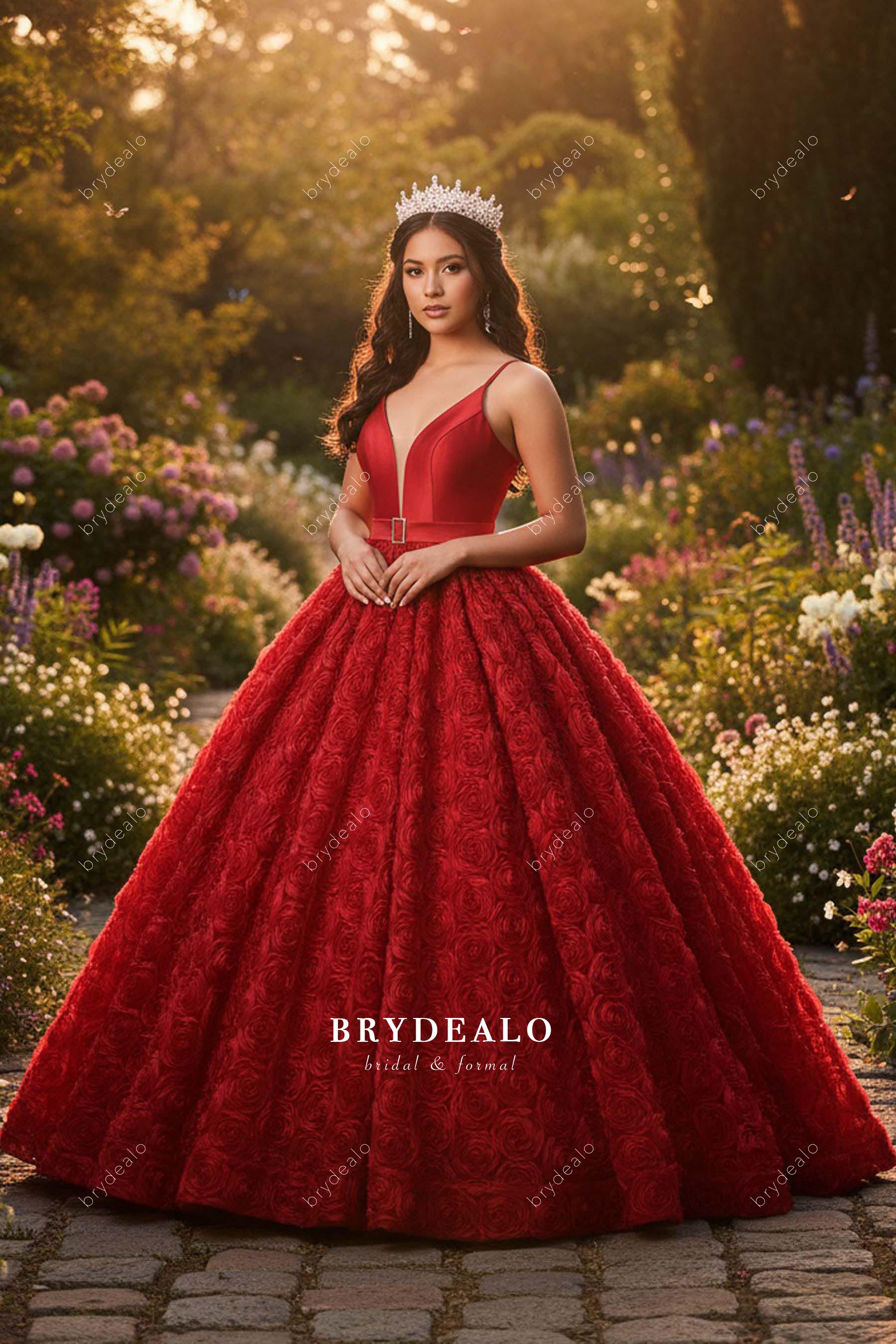 red rose Quinceanera ballgown