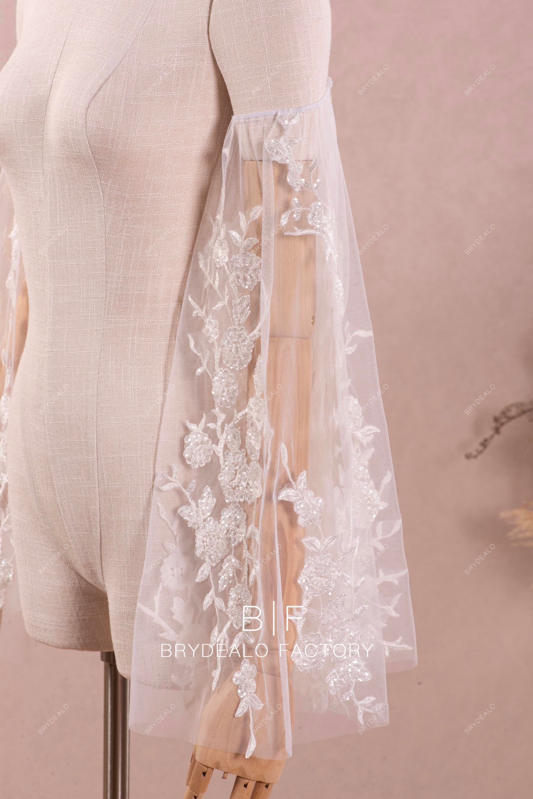 removable lace tulle bell sleeves