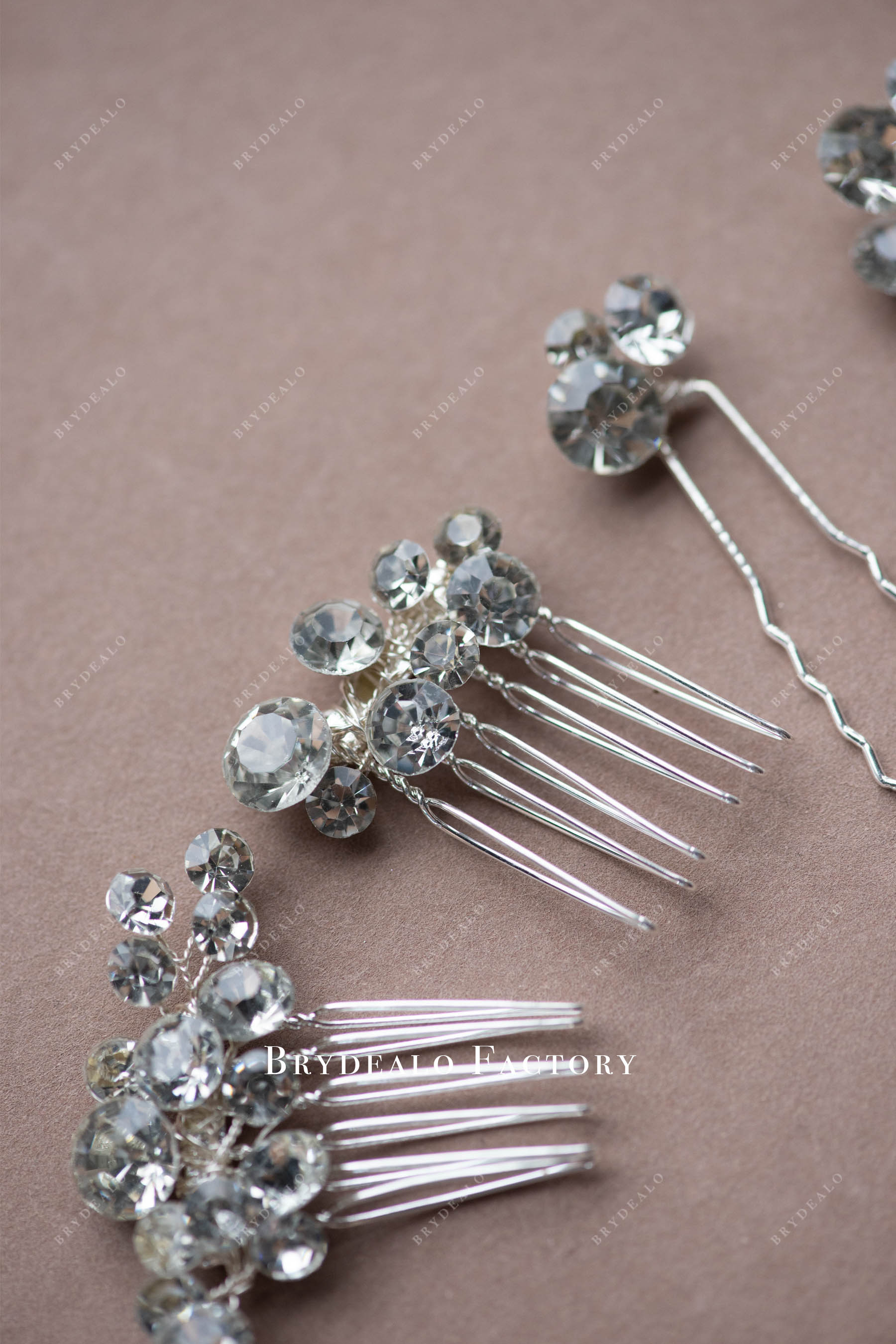 High Quality Rhinestone Silver Bridal Hair Comb Clips Set