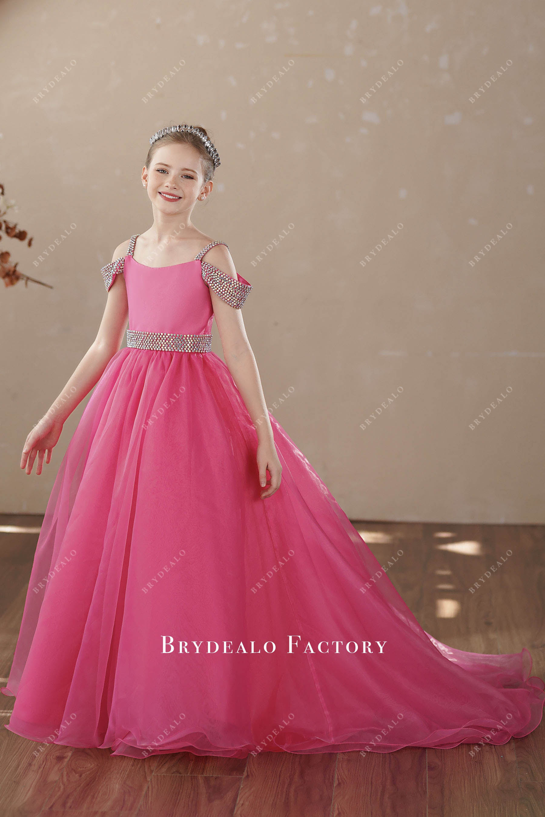 rhinestone cold shoulder pink princess gown