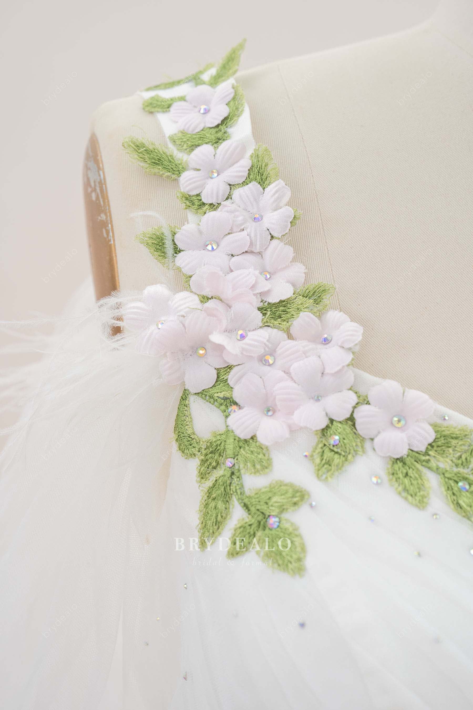 rhinestone flower straps wedding dress