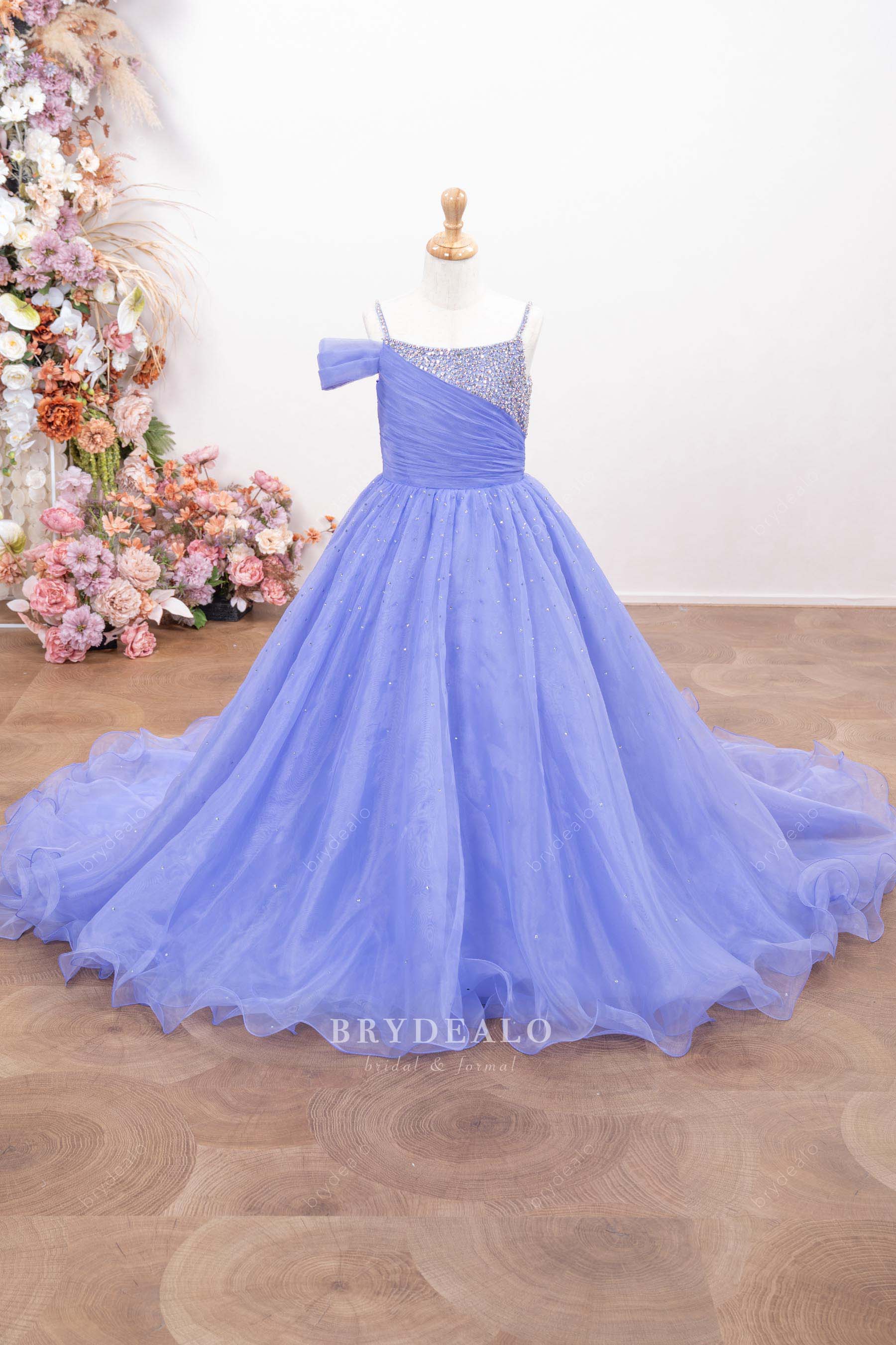 rhinestone organza kids pageant dress