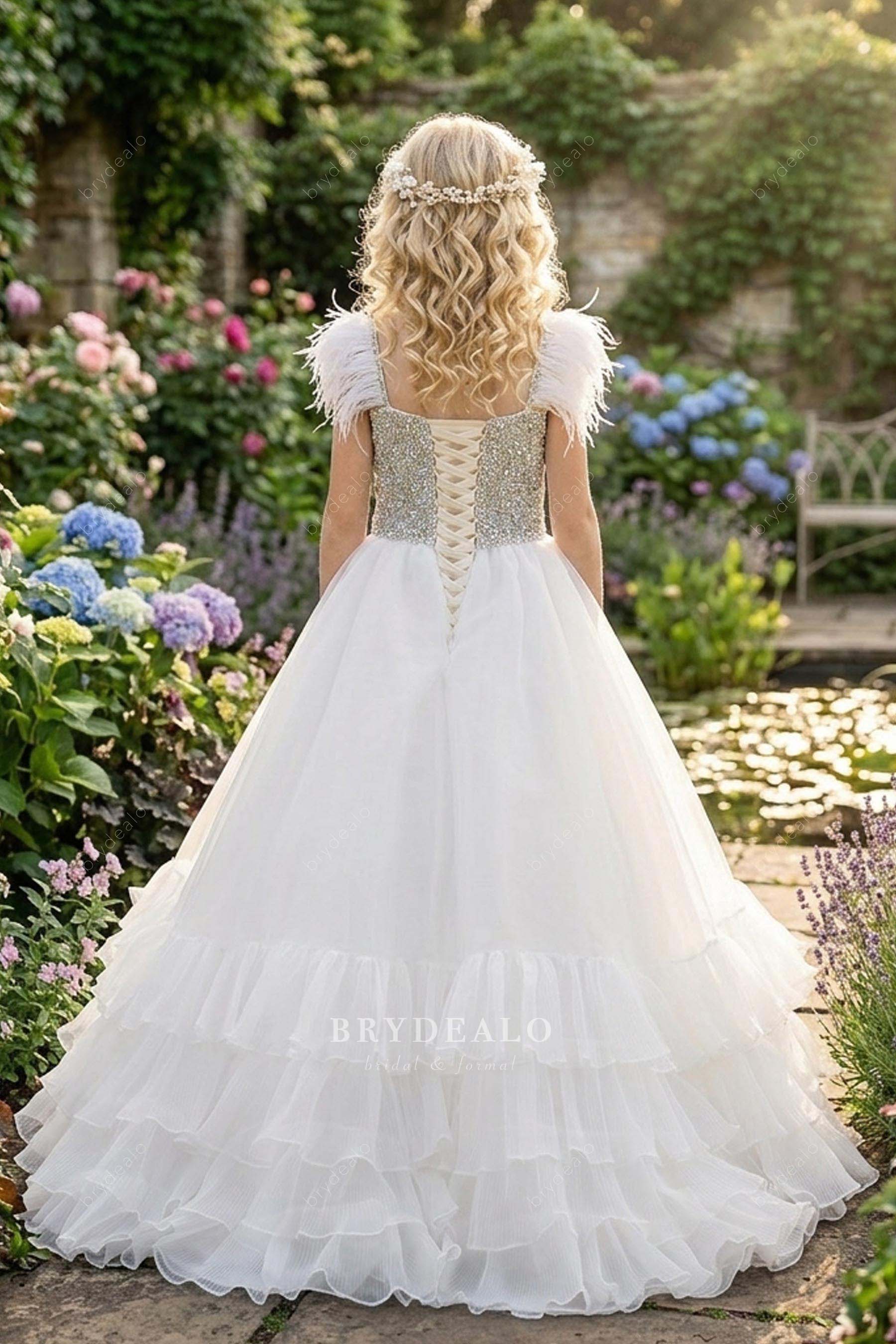 rhinestone ruffled little girl pageant dress