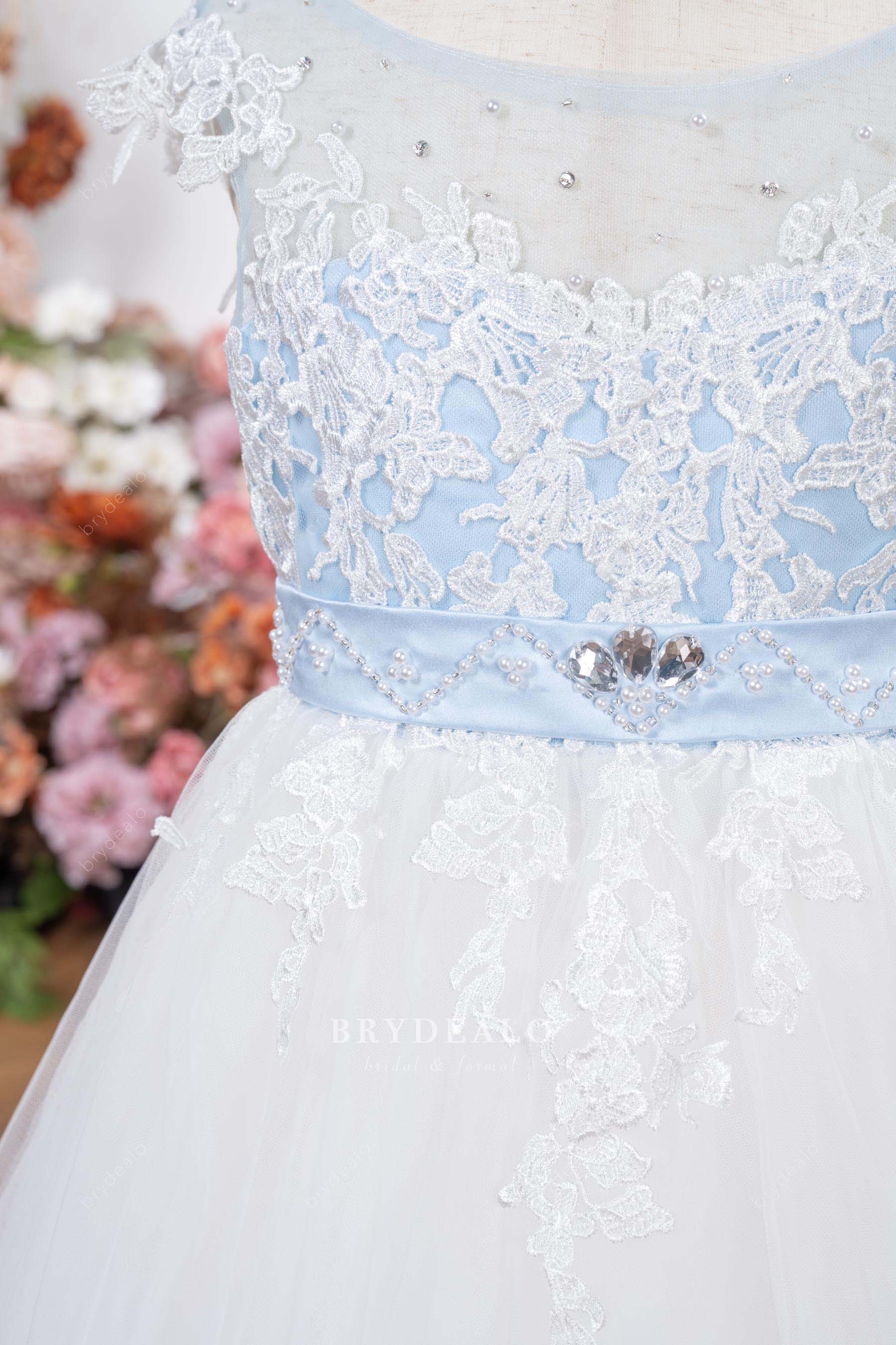 rhinestone satin belt flower girl dress