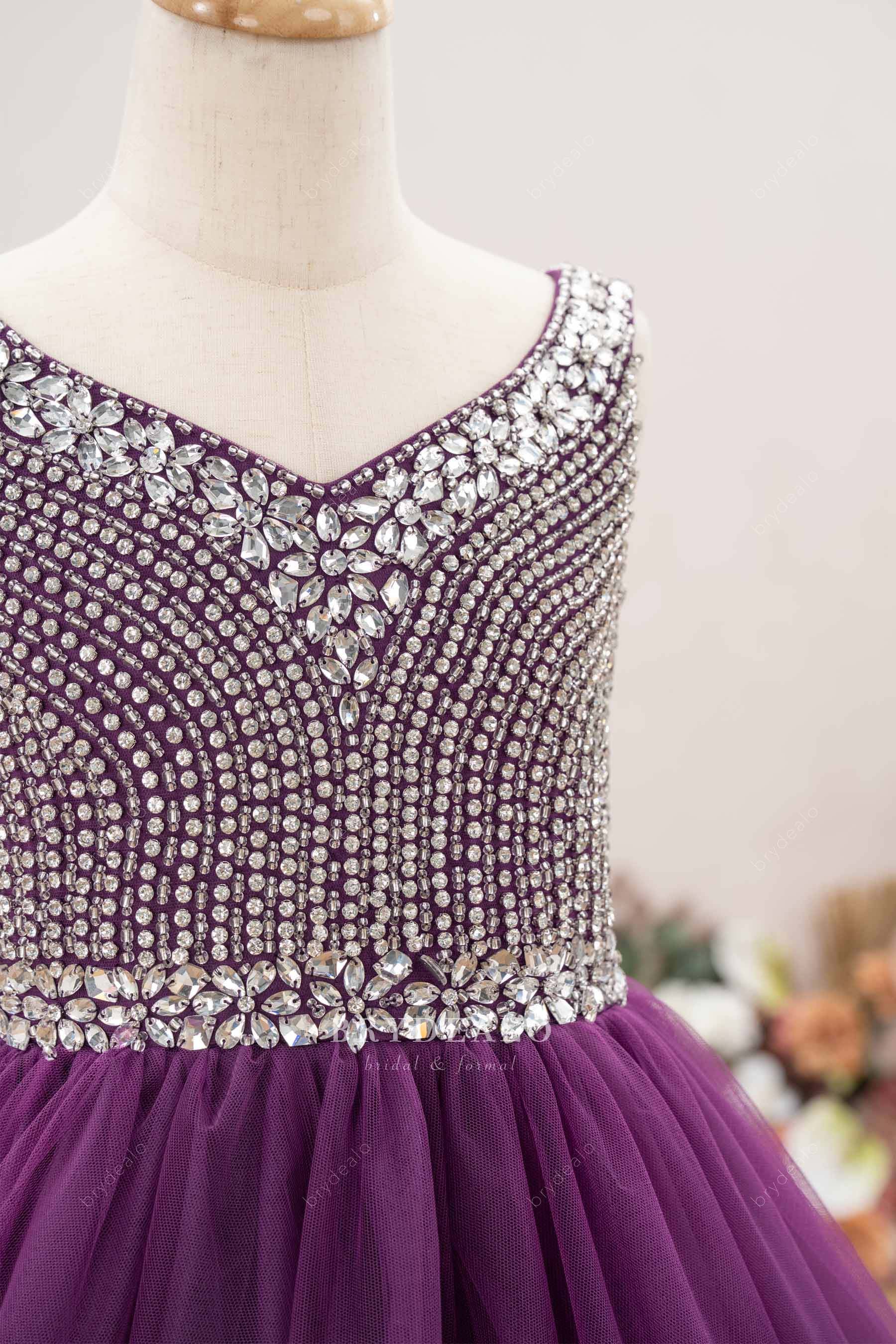 rhinestone sleeveless kids pageant gown