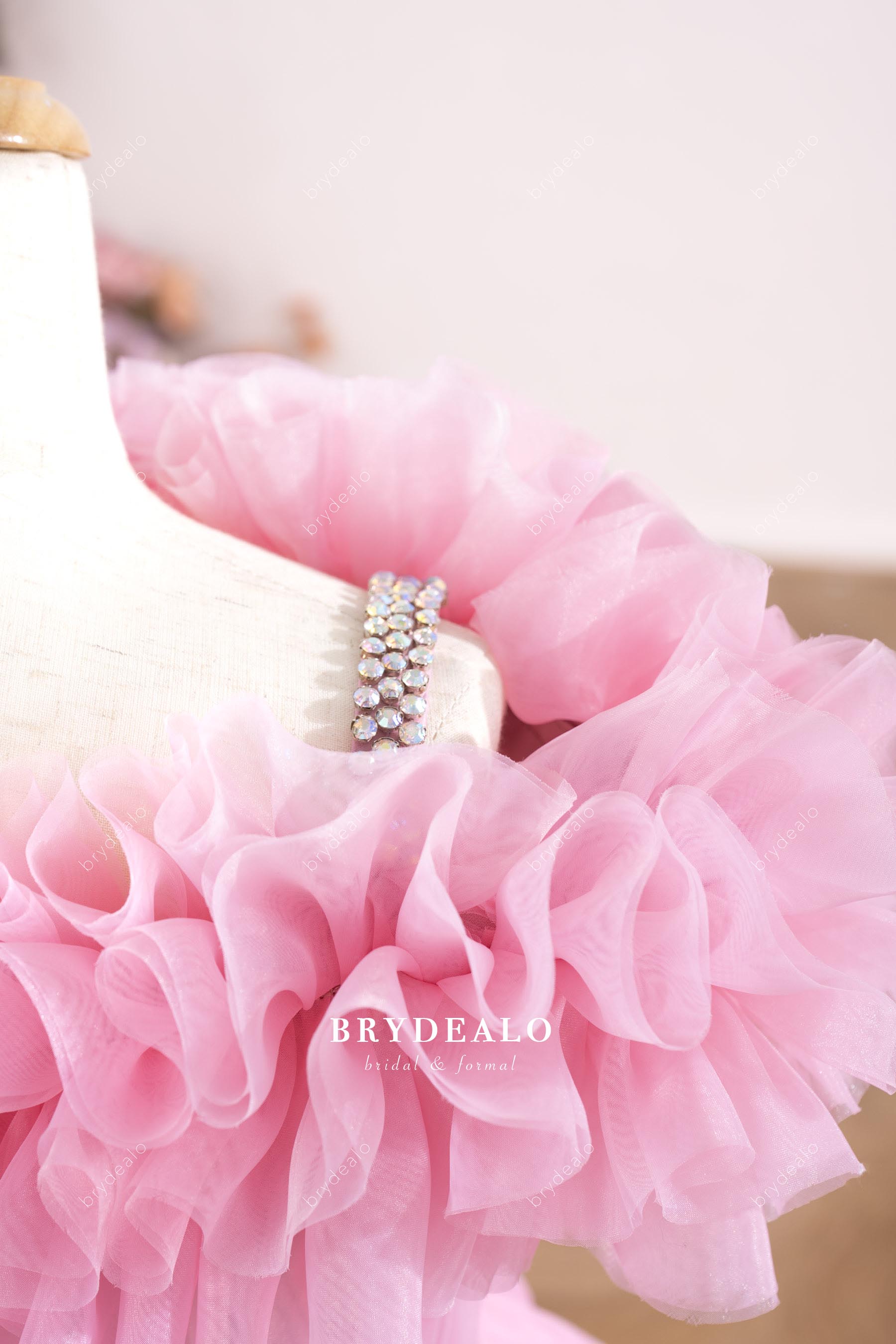 rhinestone straps off-shoulder kids pageant gown