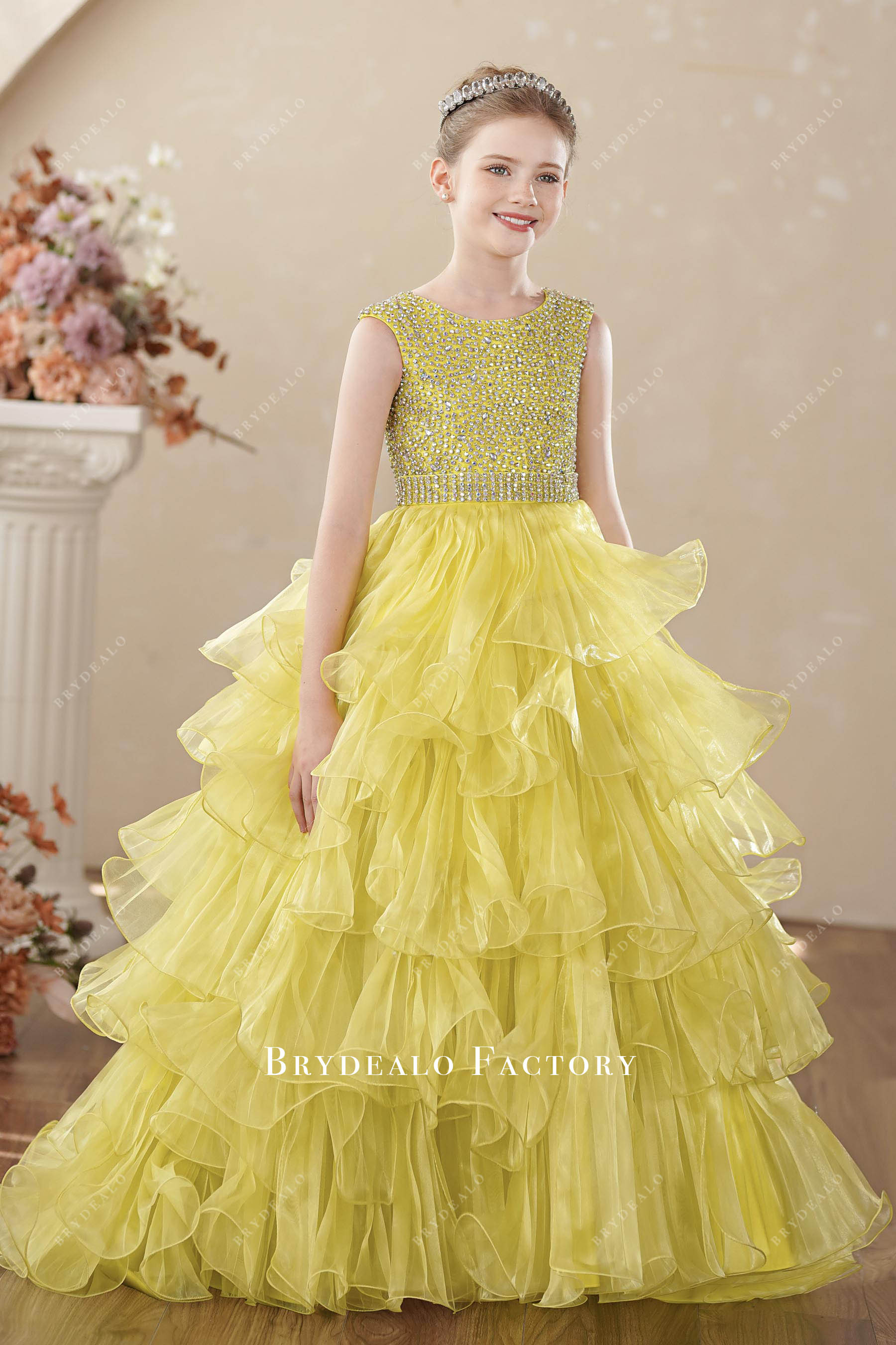 rhinestone top layered puffy kids pageant dress