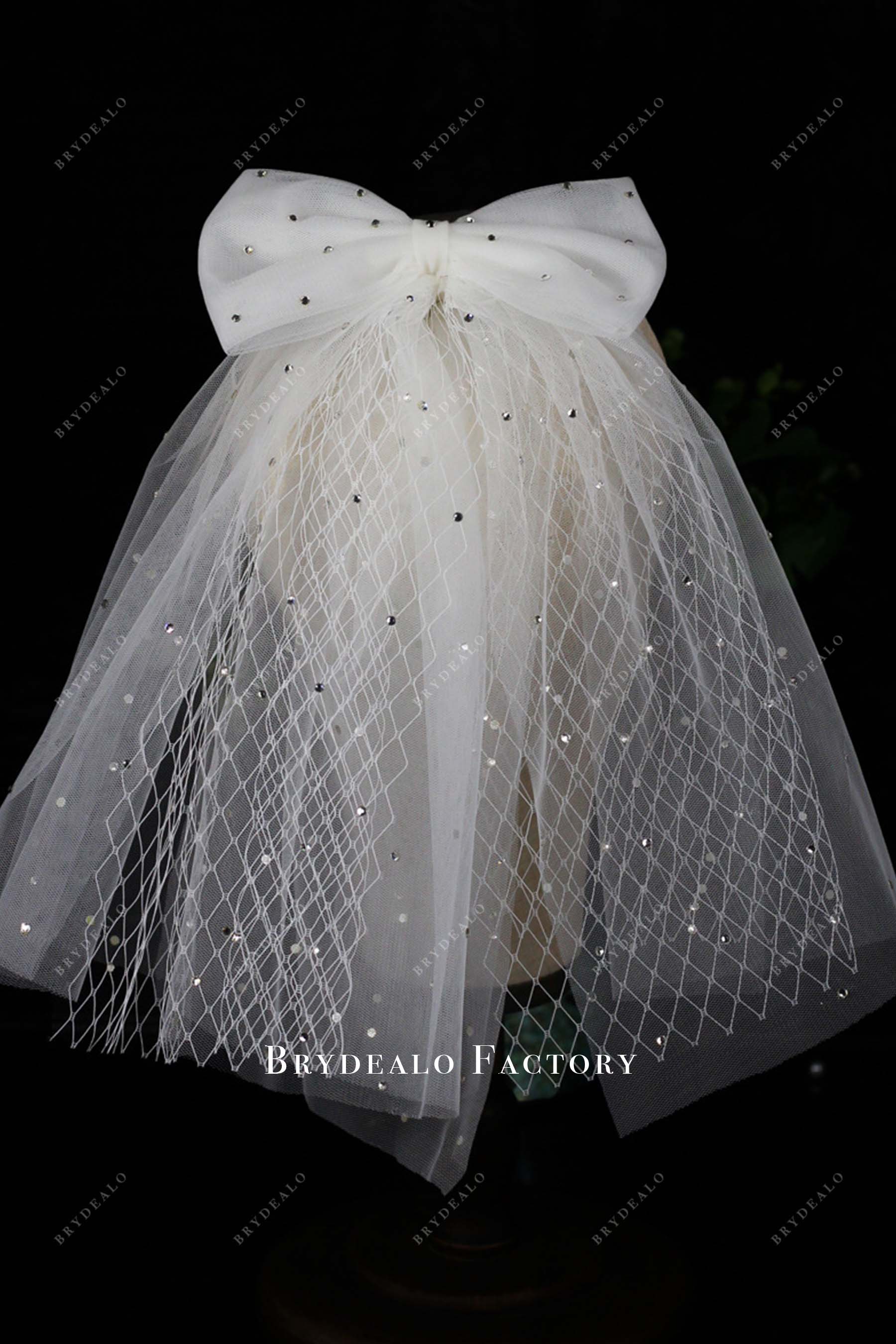 rhinestones bowknot tulle net bridal veil