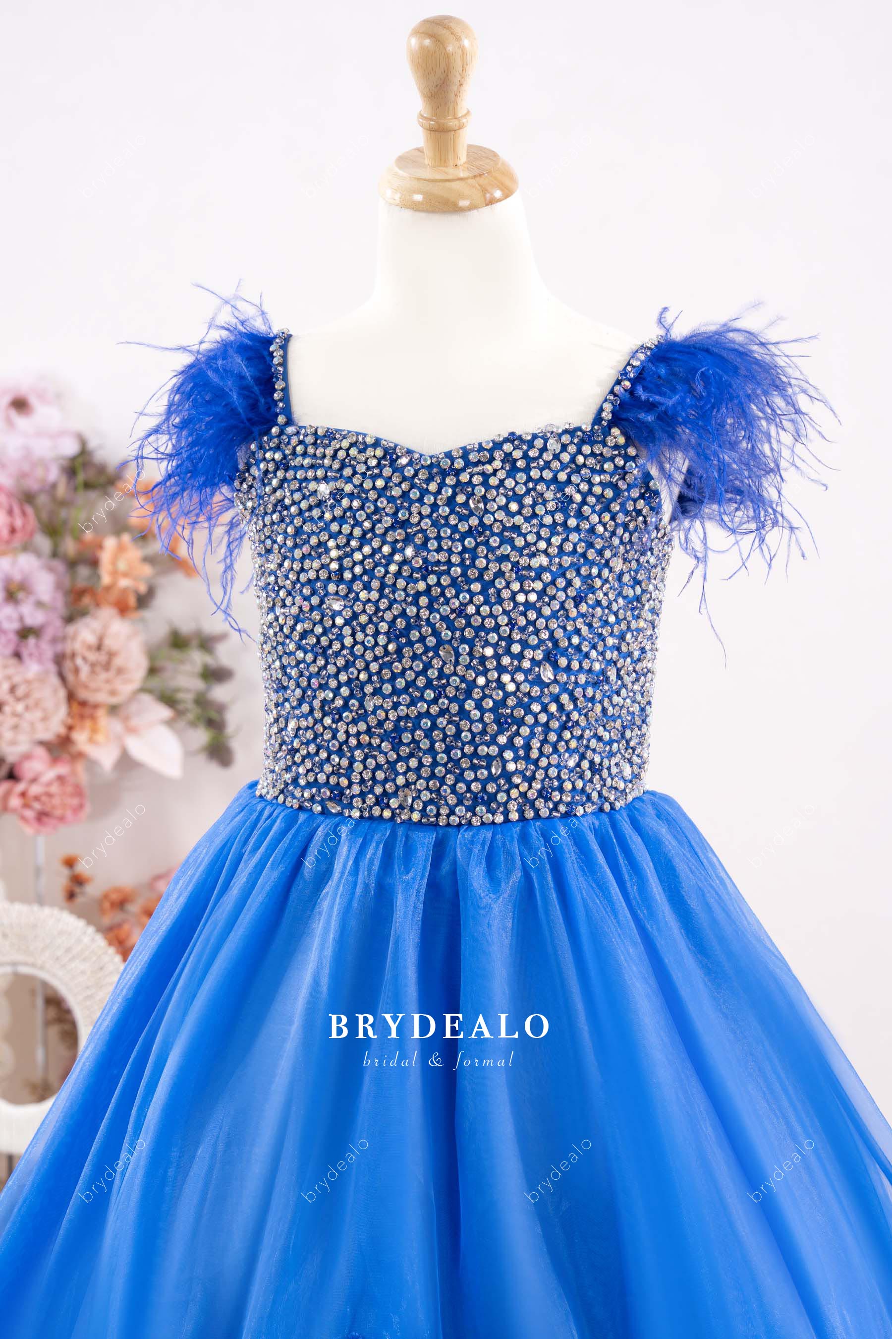 rhinestones feather little pageant gown