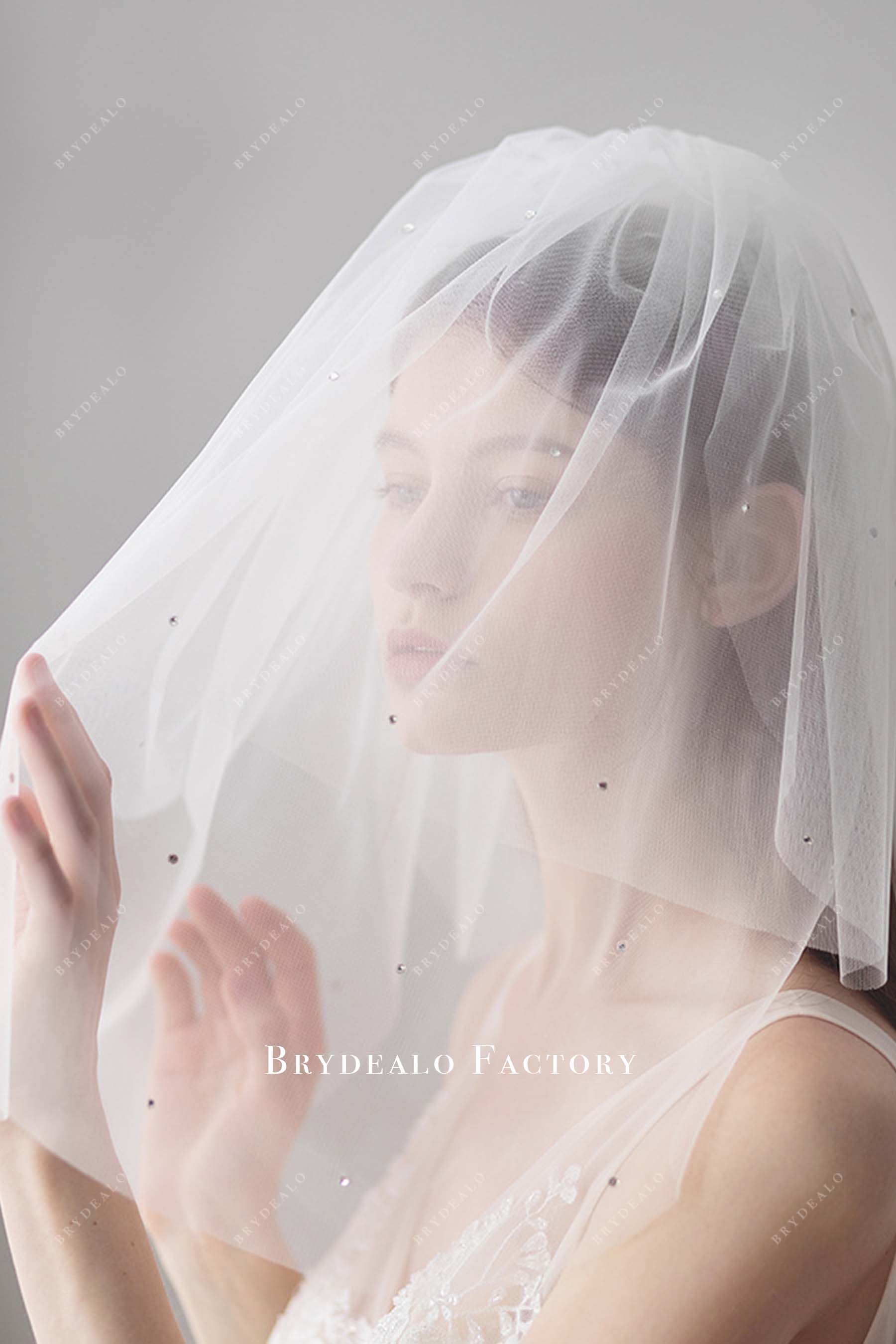 rhinestones multi layer tulle bridal veil