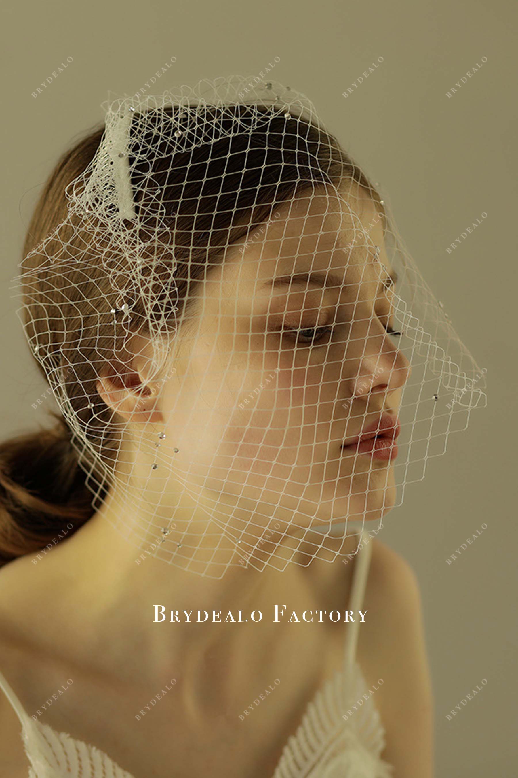 rhinestones net with comb birdcage bridal veil