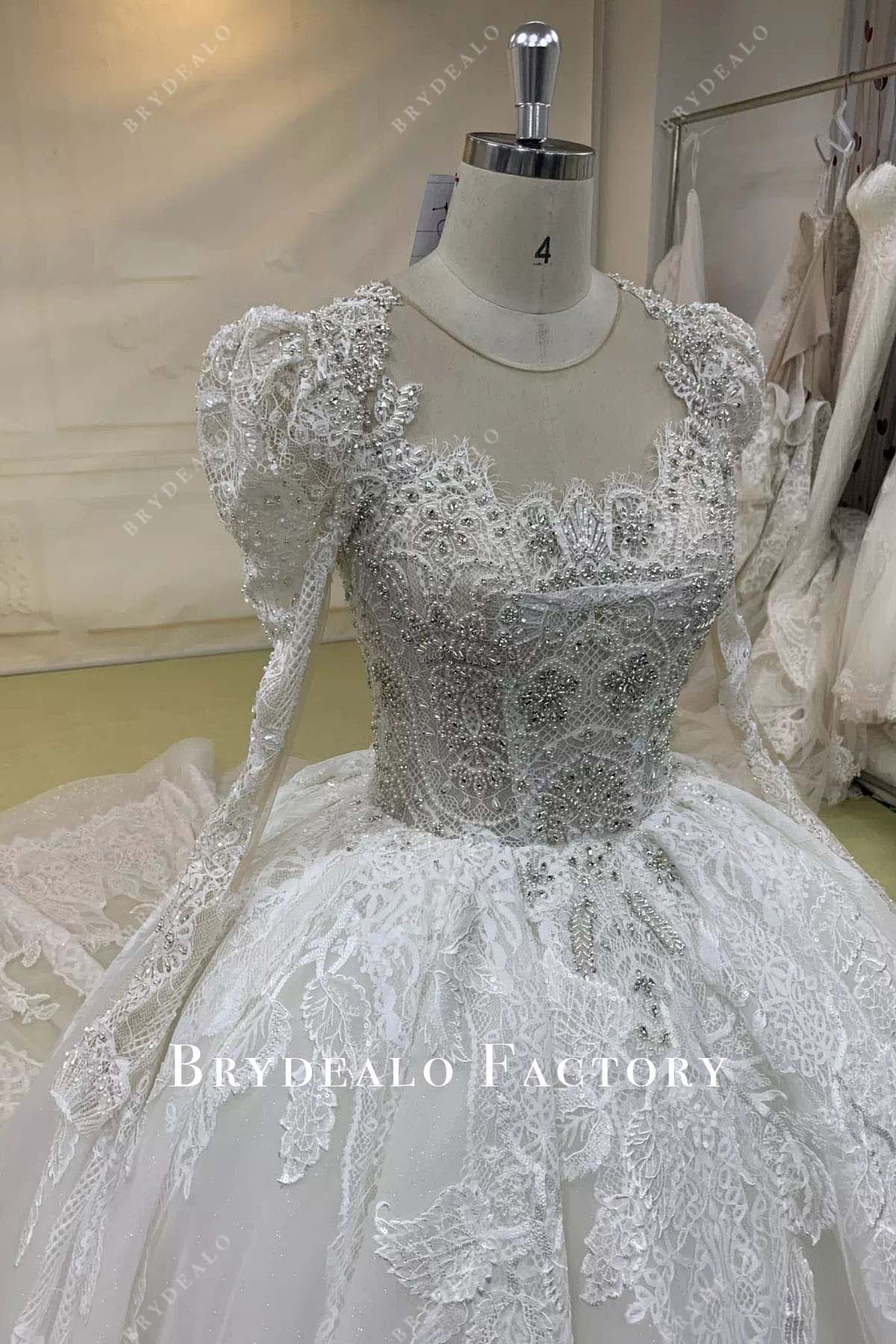 rhinestones nude lace wedding ballgown