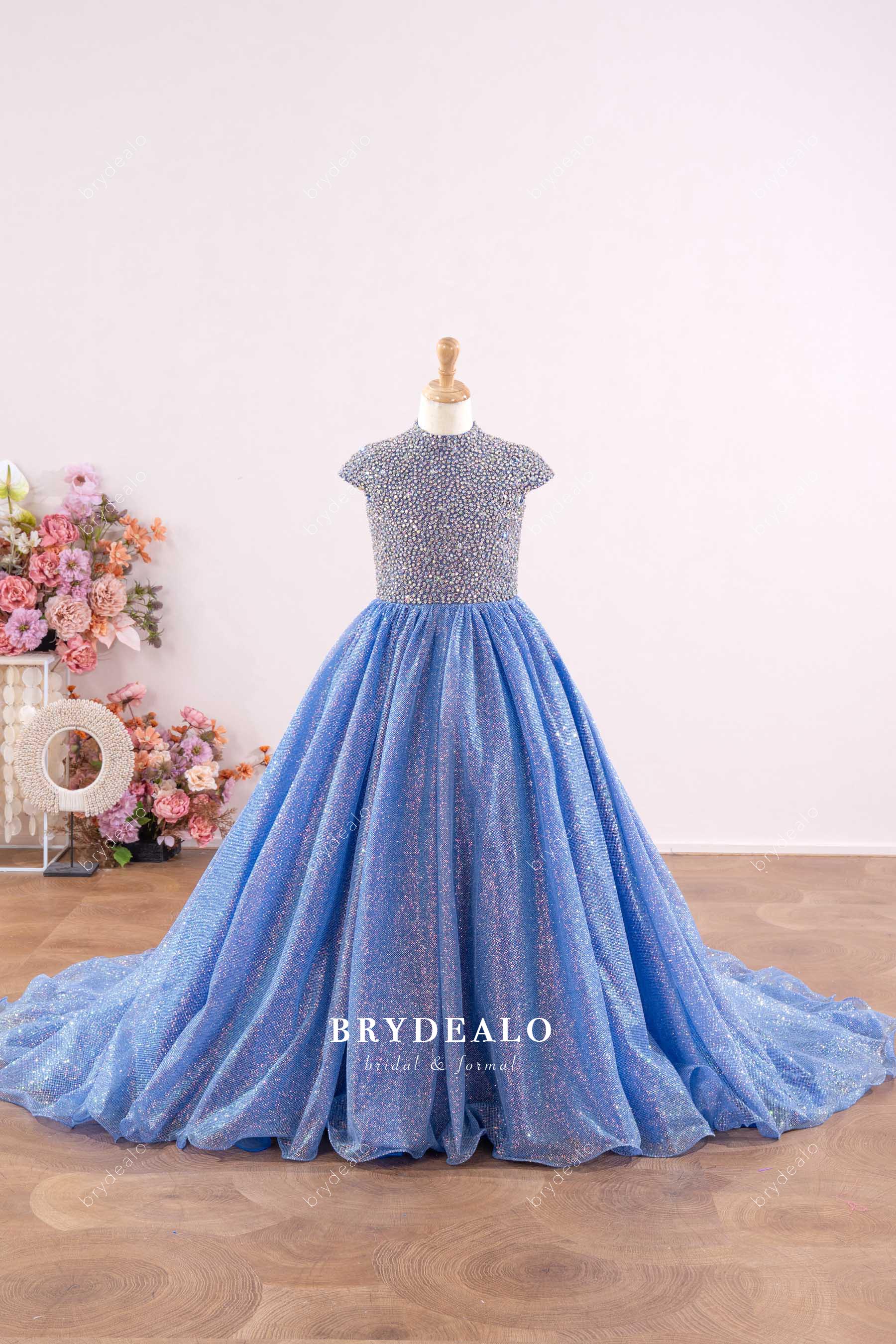 rhinstone cap sleeve pageant gown