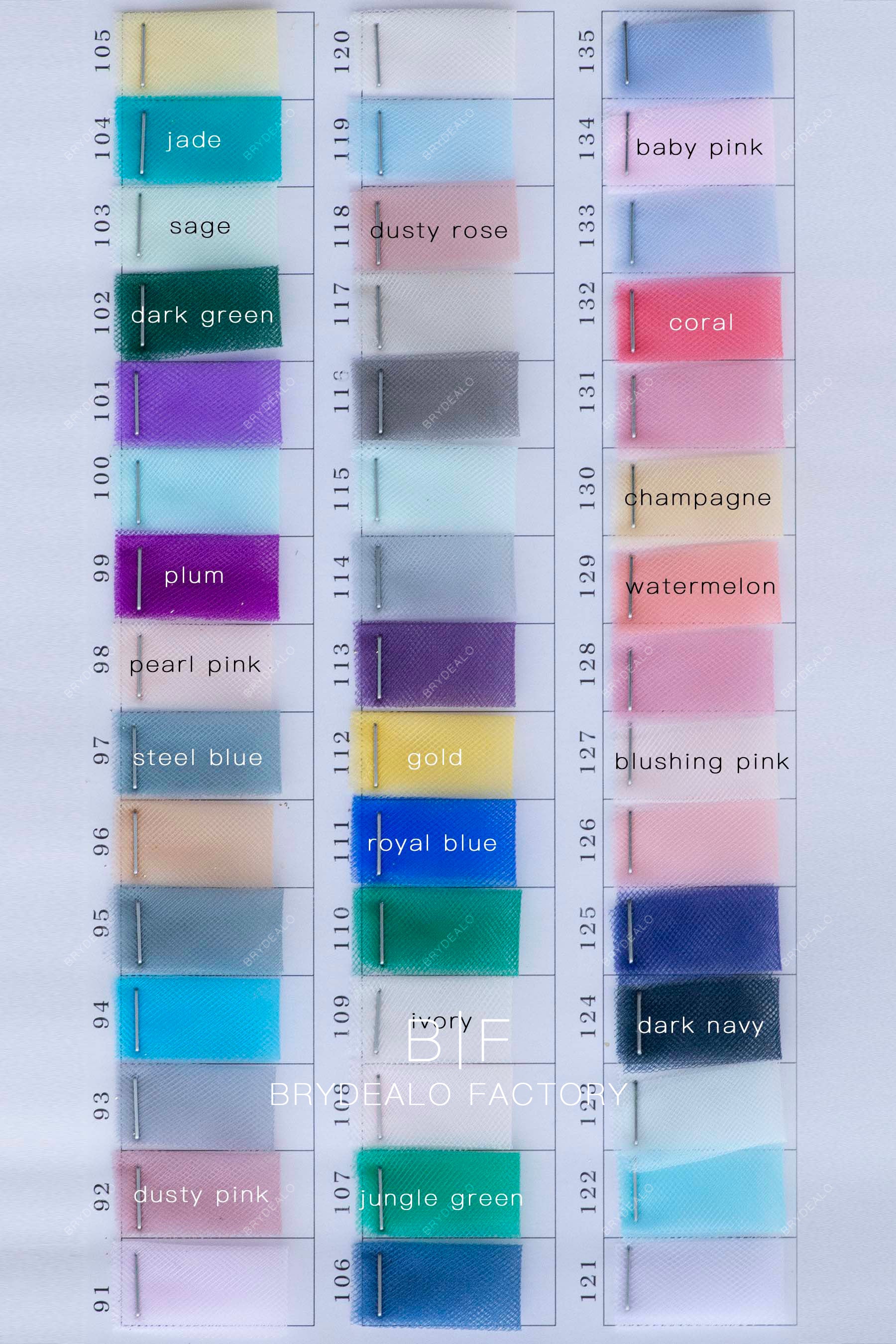 rhombus tulle color chart