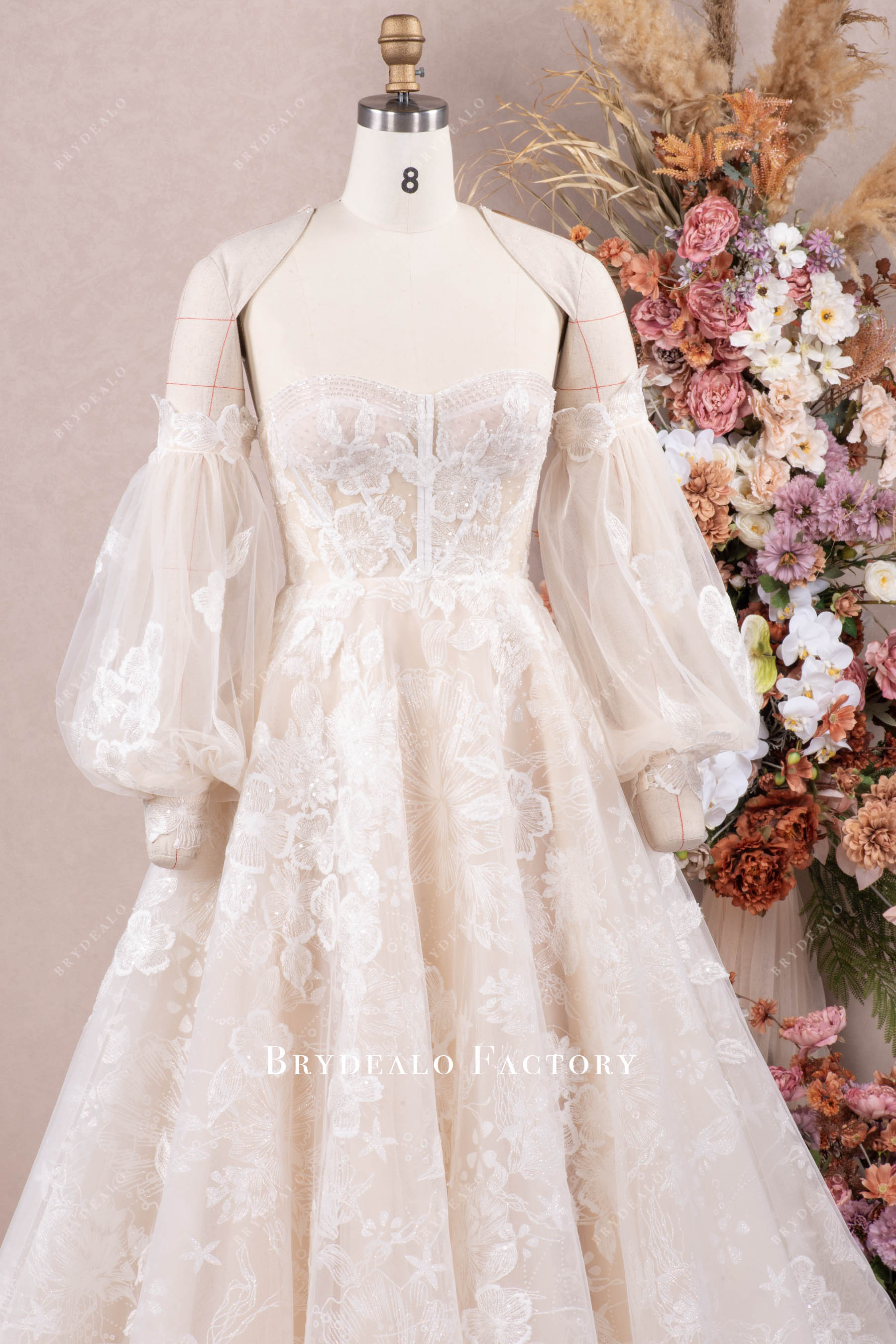 romantic detachable bubble sleeve wedding dress