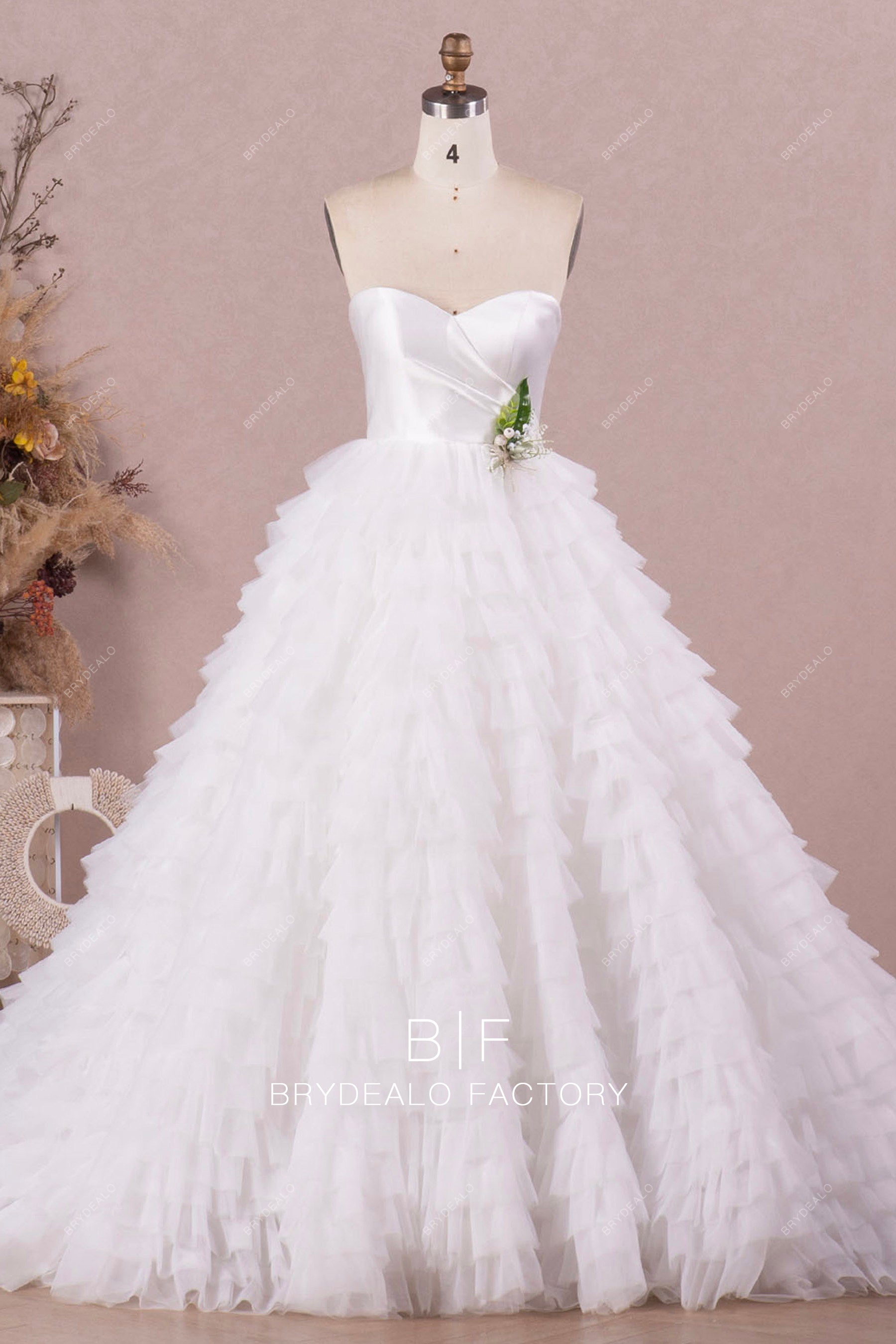 romantic fairy strapless ruffled wedding ballgown