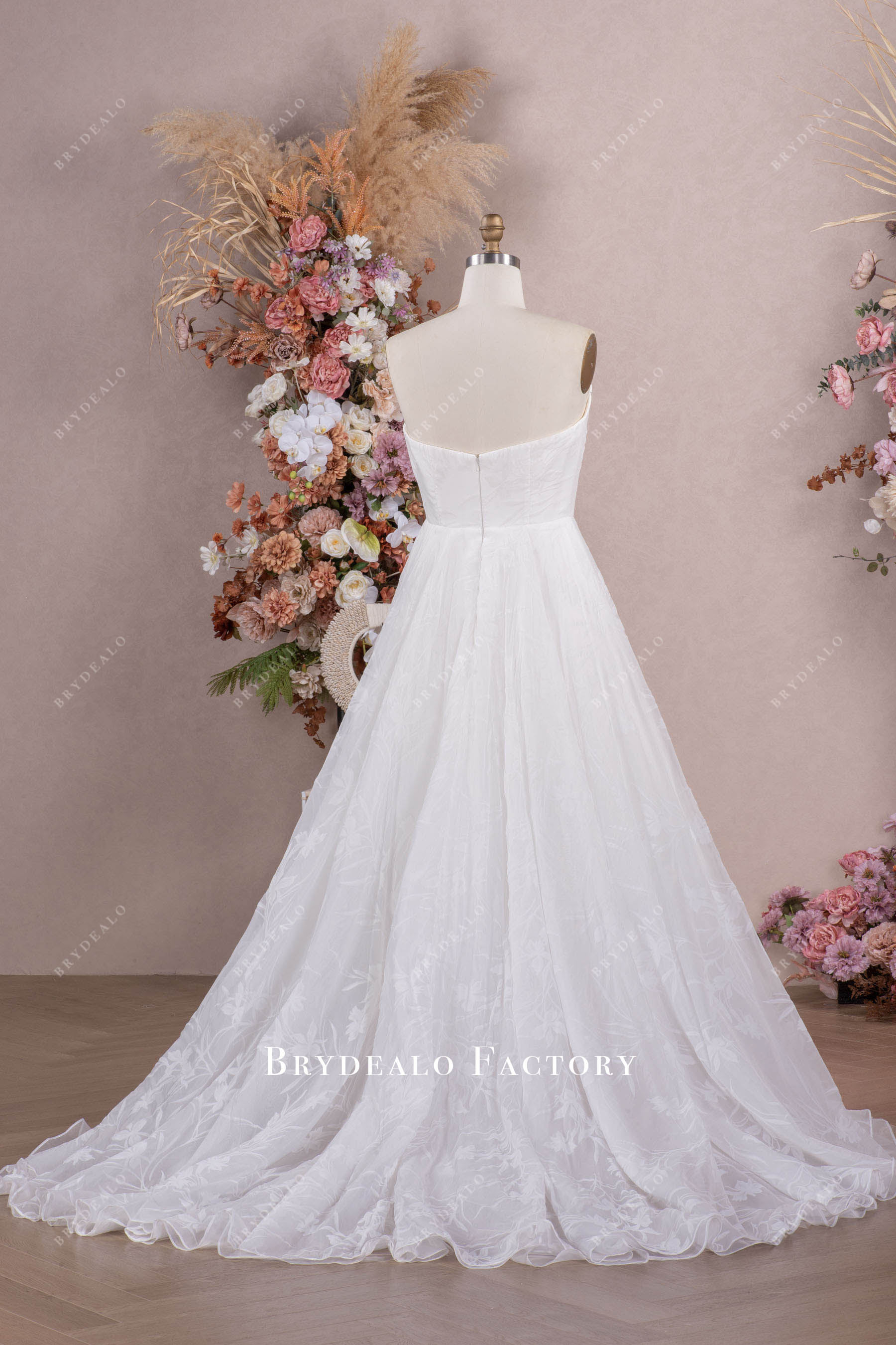 romantic floral A-line wedding dress