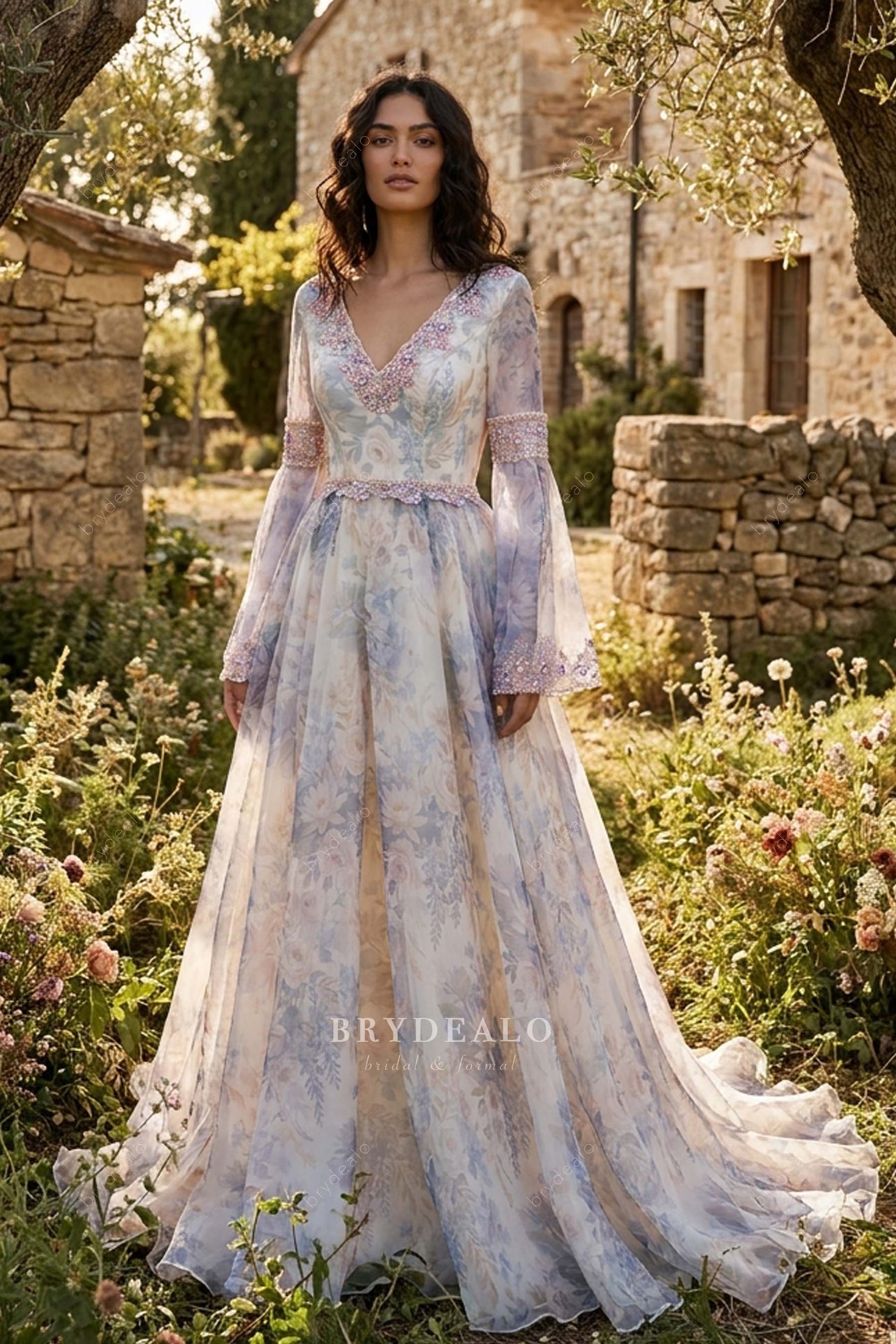 romantic floral organza wedding dress