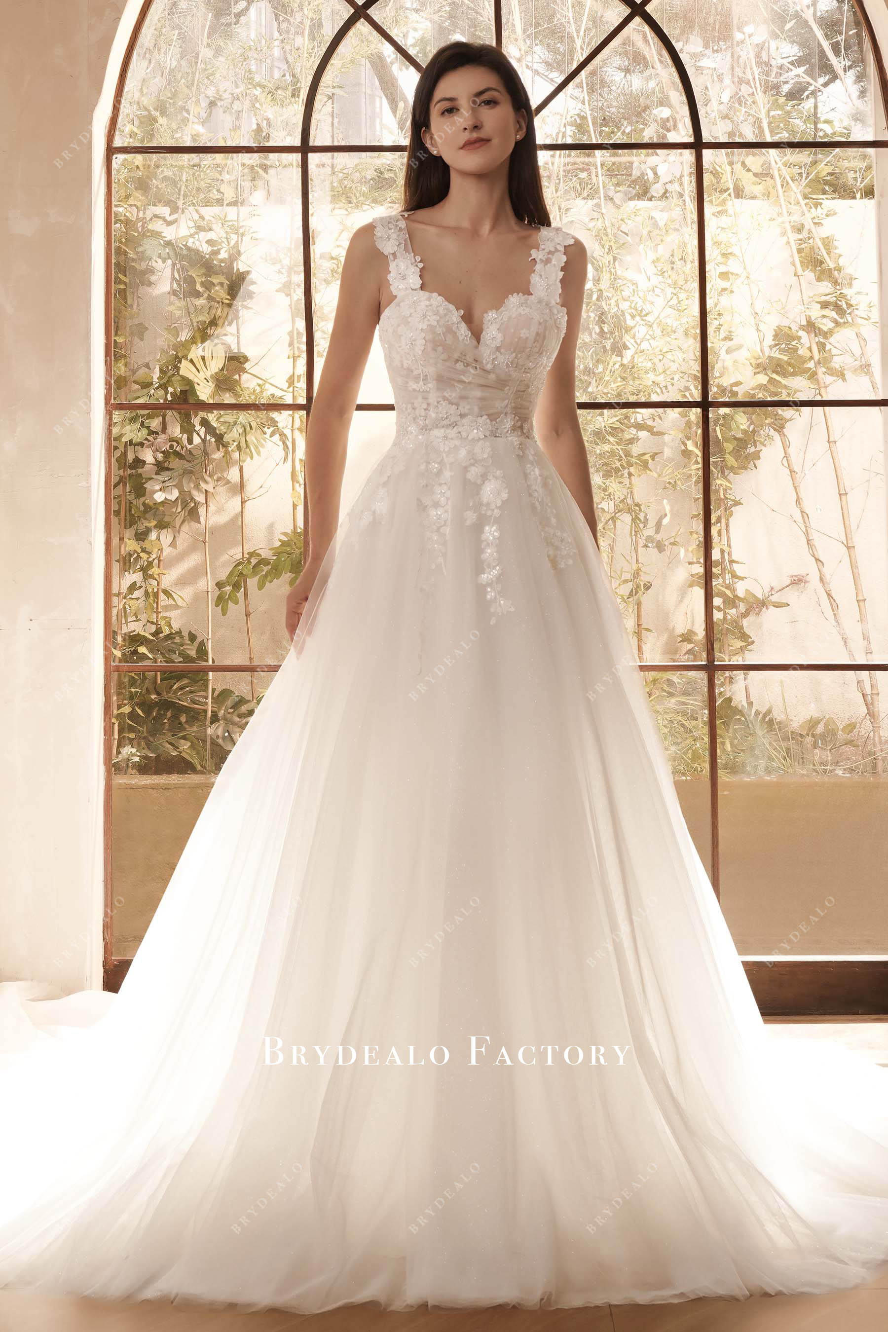 romantic flower lace A-line wedding dress