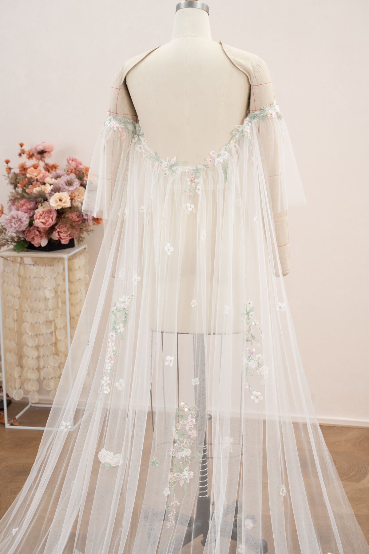 romantic flower lace wedding cape