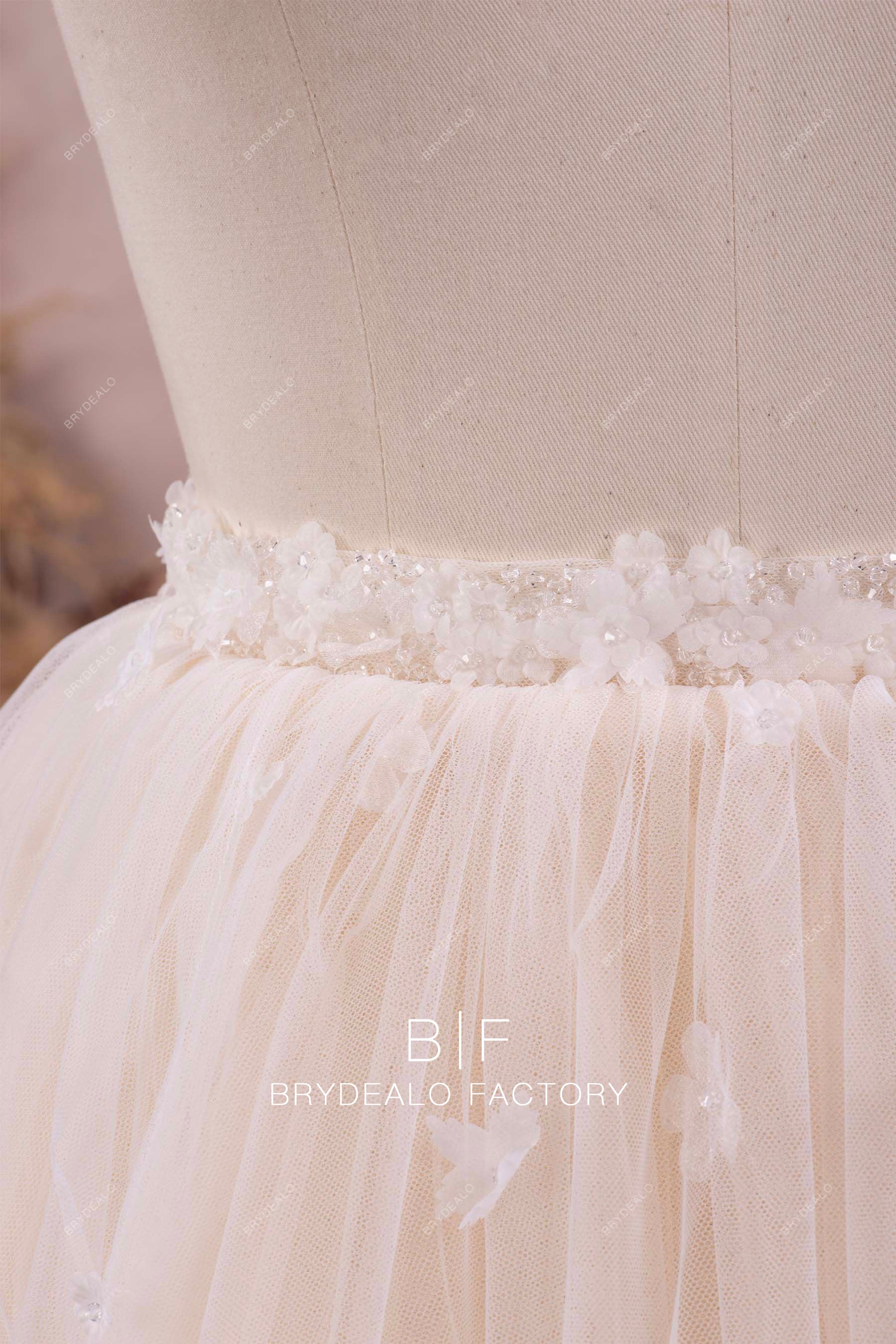 romantic hand-sewn delicate flower bridal overskirt