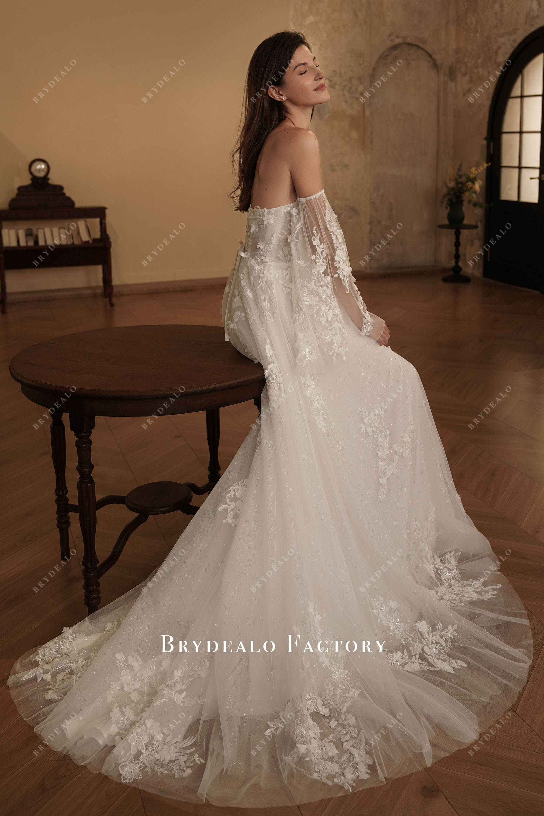 romantic lace up long wedding dress