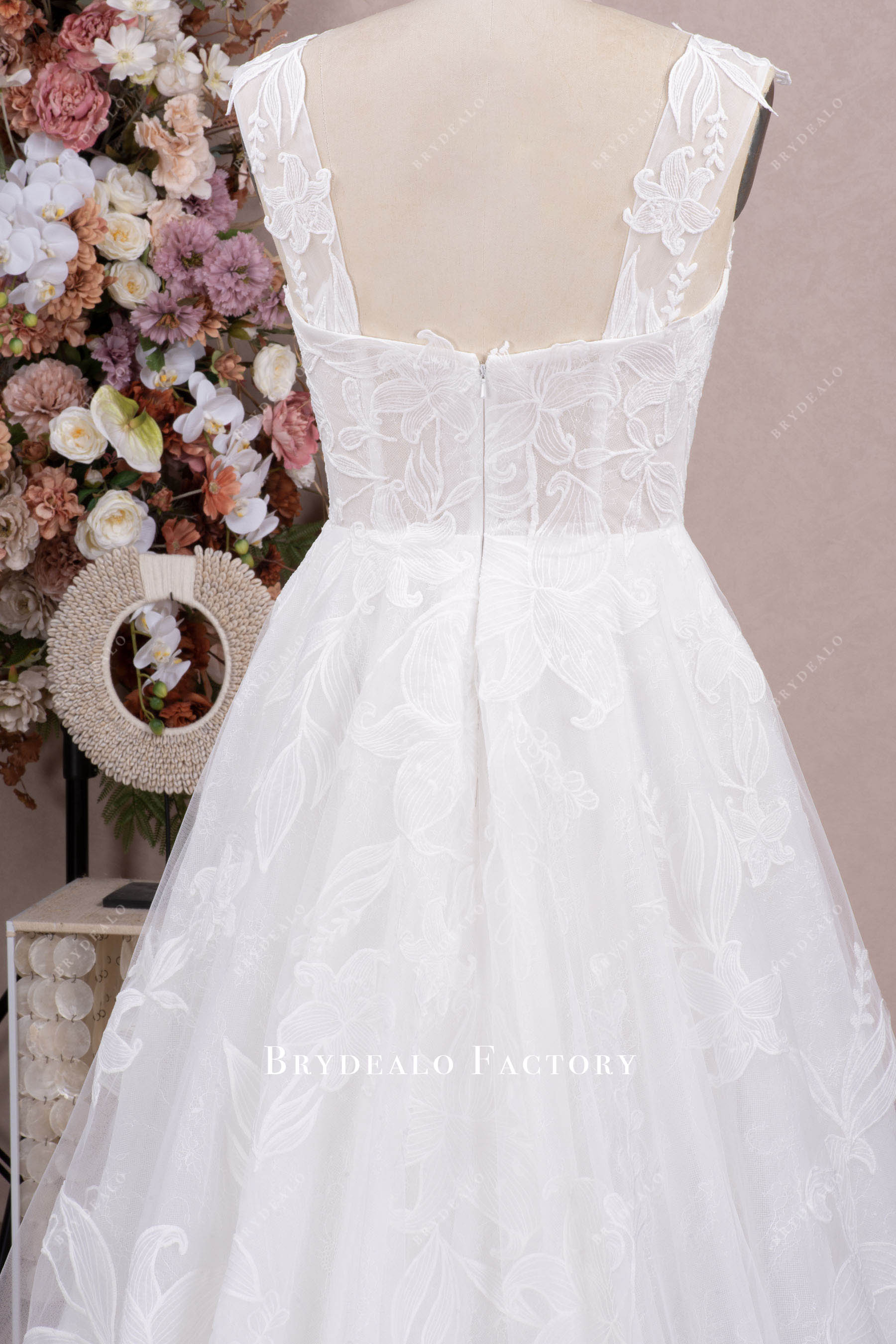 romantic large flower lace wedding dress