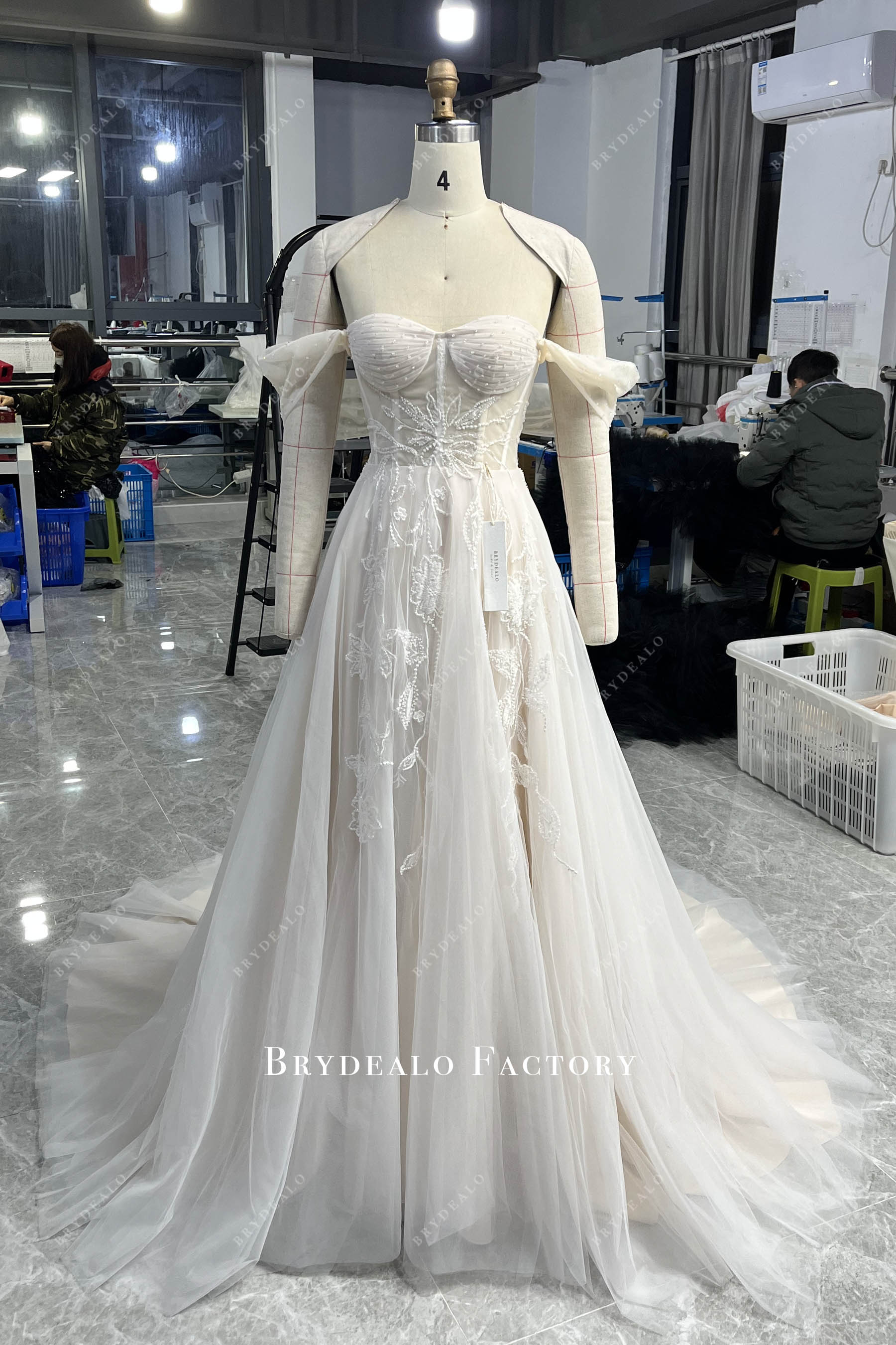 romantic pleated corset A-line wedding dress