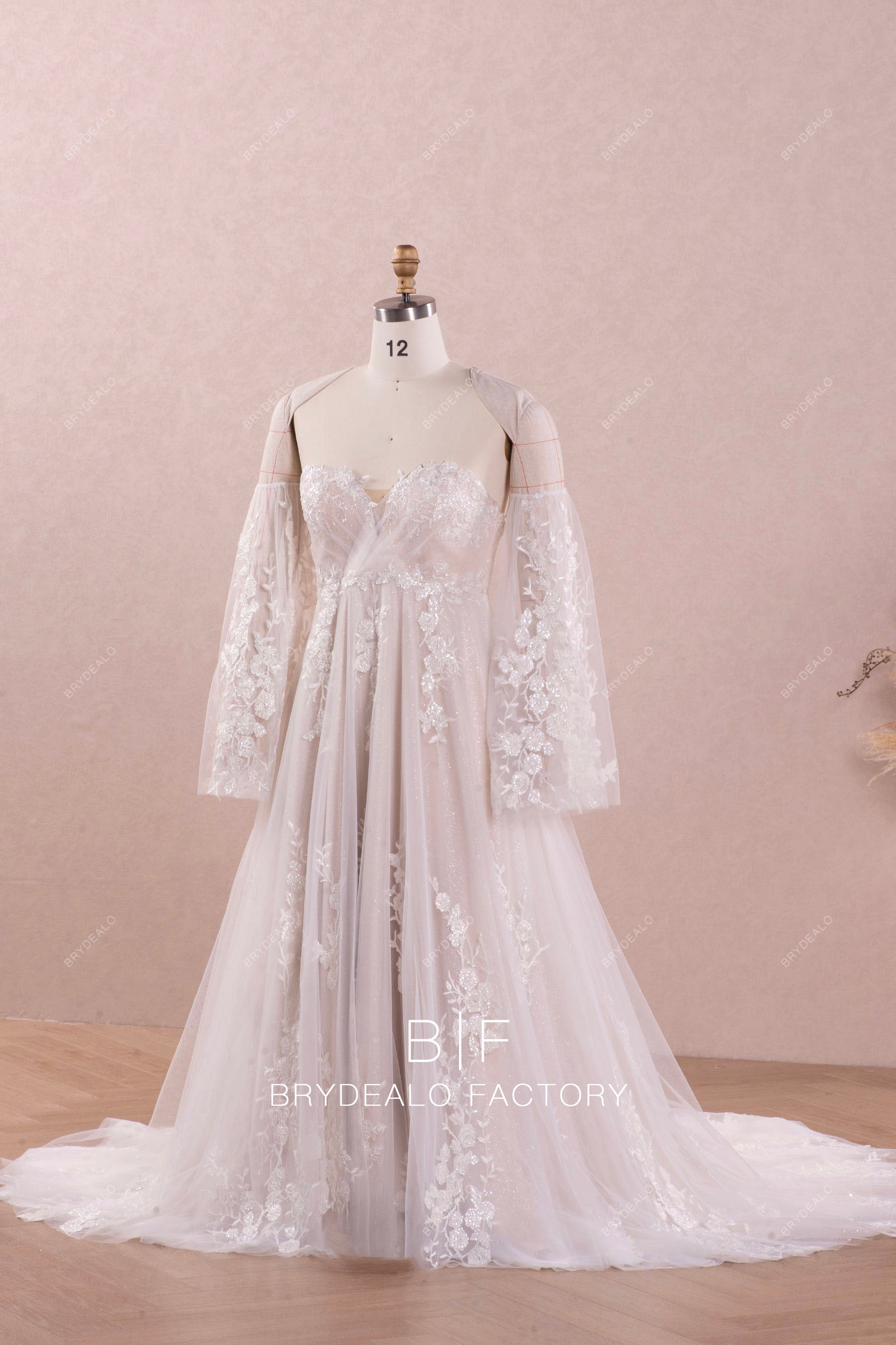 romantic shimmery flower lace maternity wedding dress