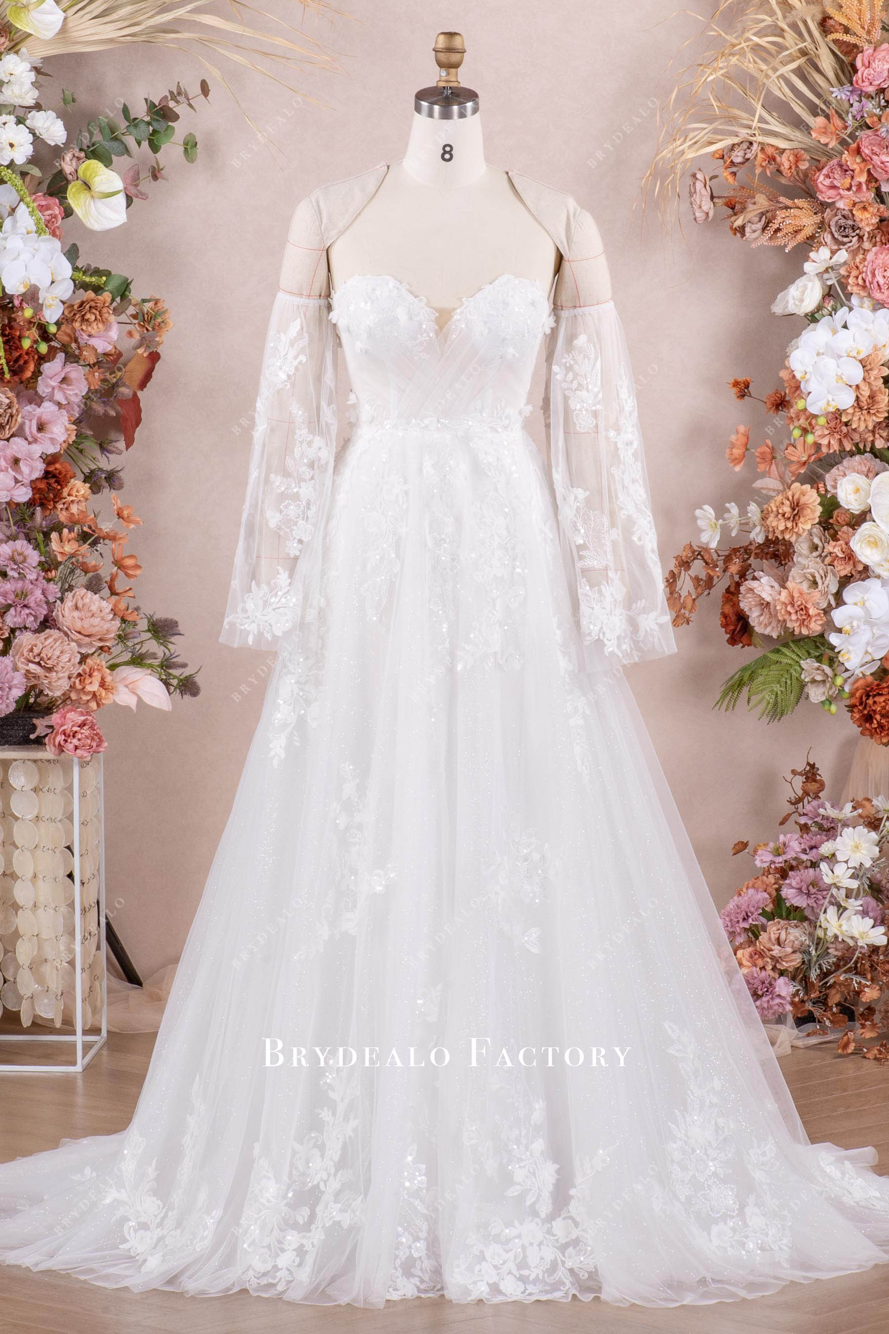 romantic sweetheart lace tulle wedding dress