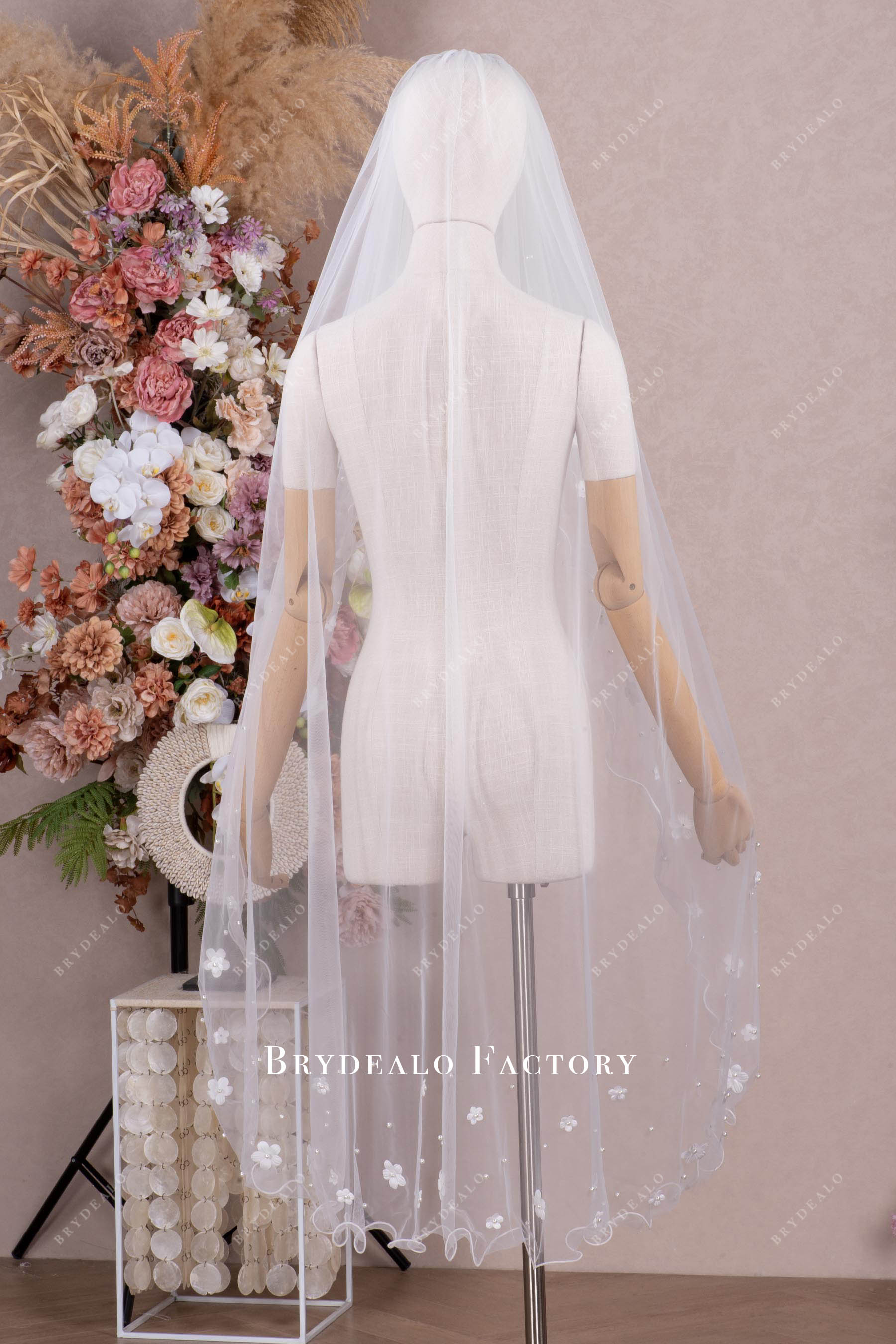 romantic waltz length flower bridal veil