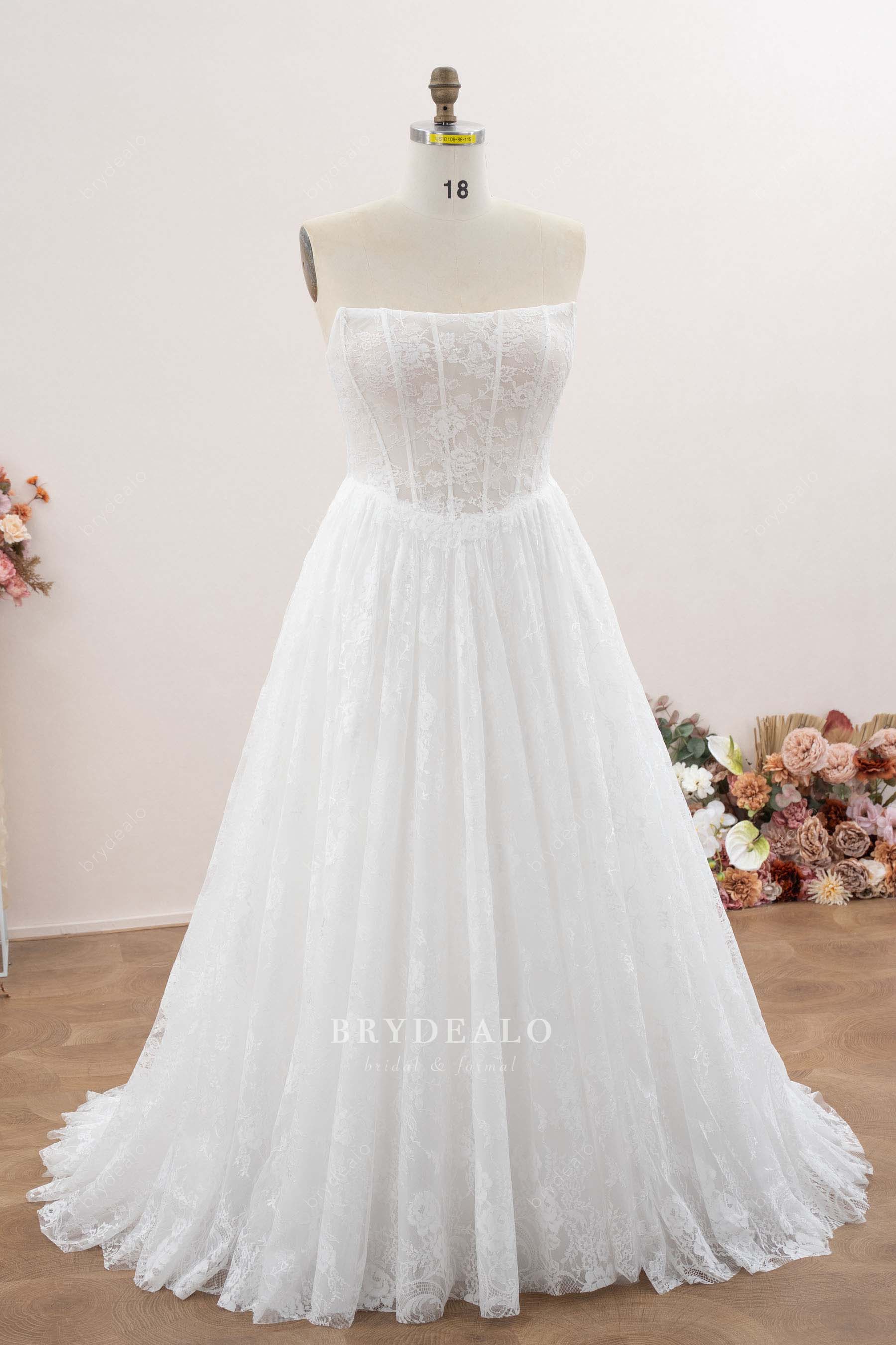 romantic white flower lace wedding gown