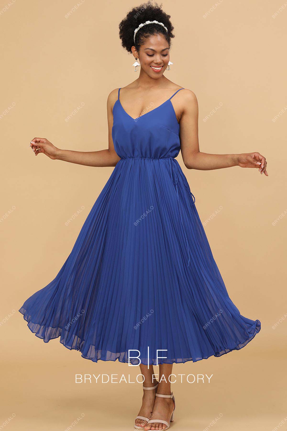 Royal Blue Sleeveless Pleated Chiffon Bridesmaid Dress