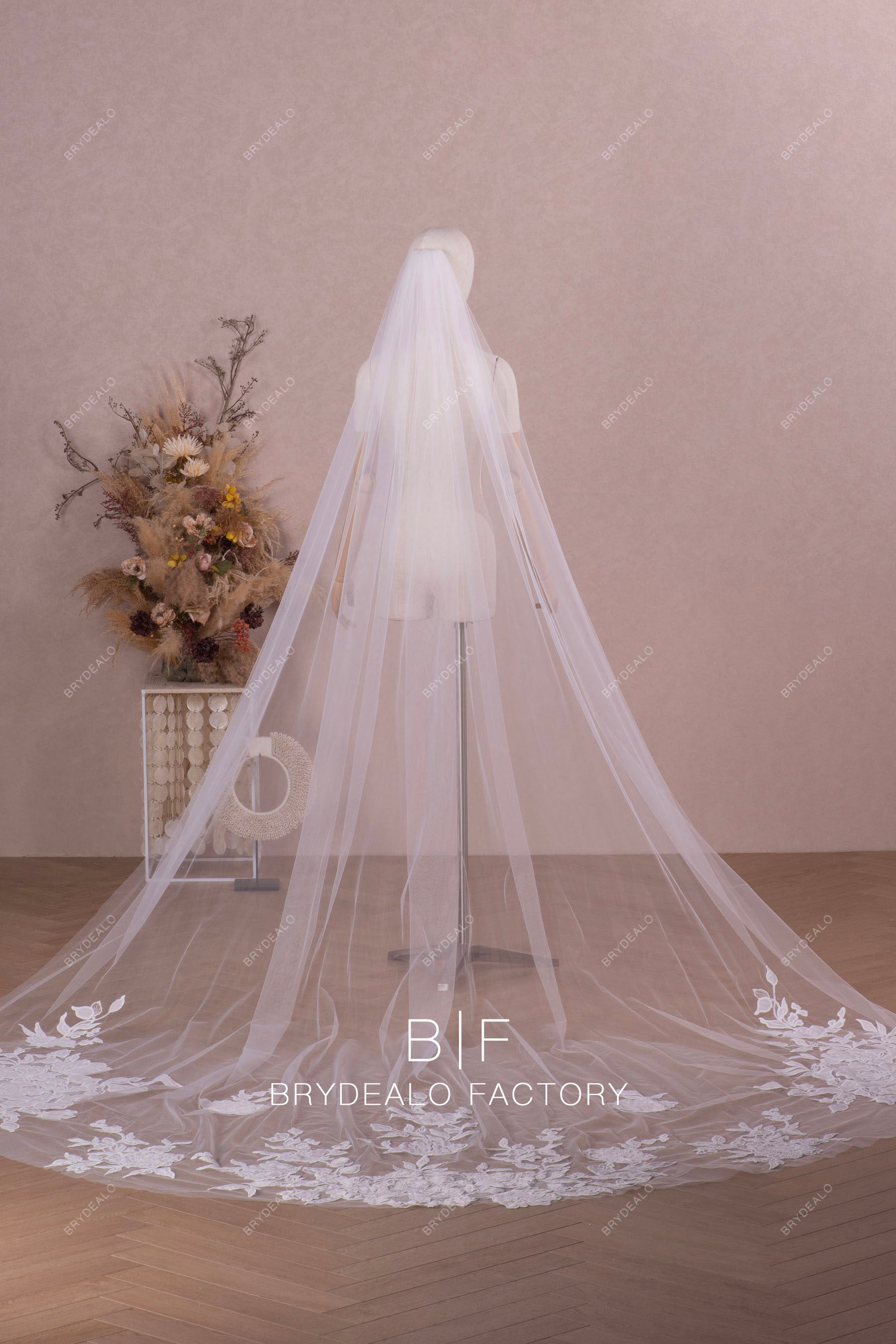 royal length lace tulle wedding veil