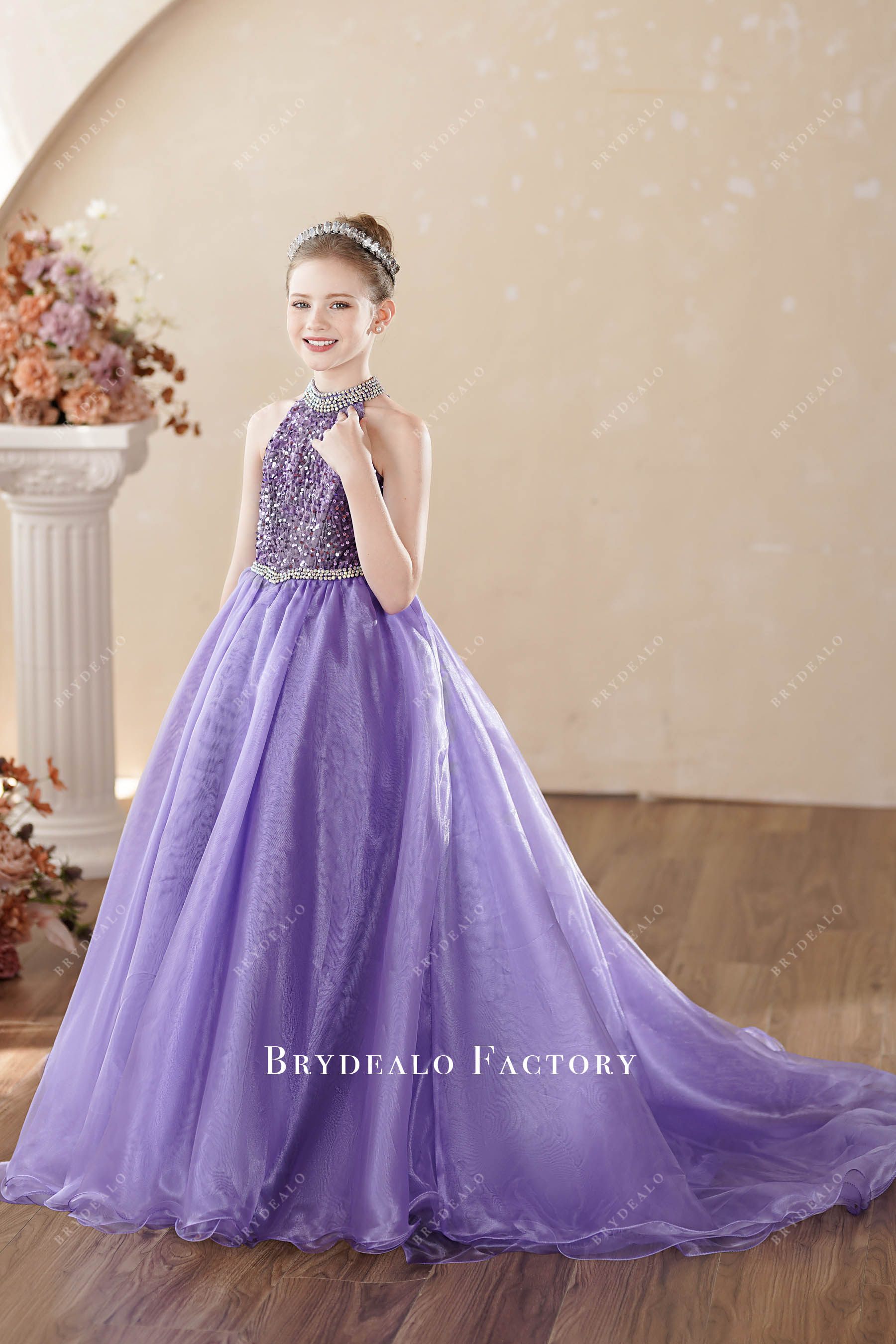 royal purple sparkly young girl pageant dress