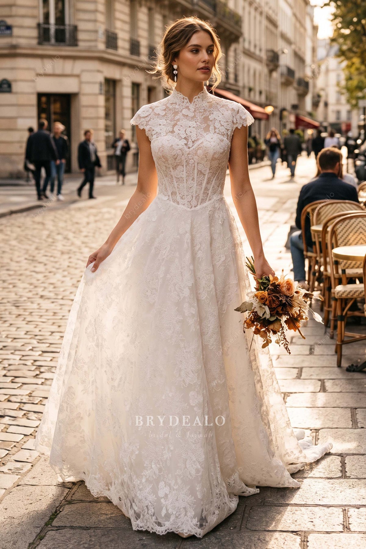 royal scalloped high neck wedding dress