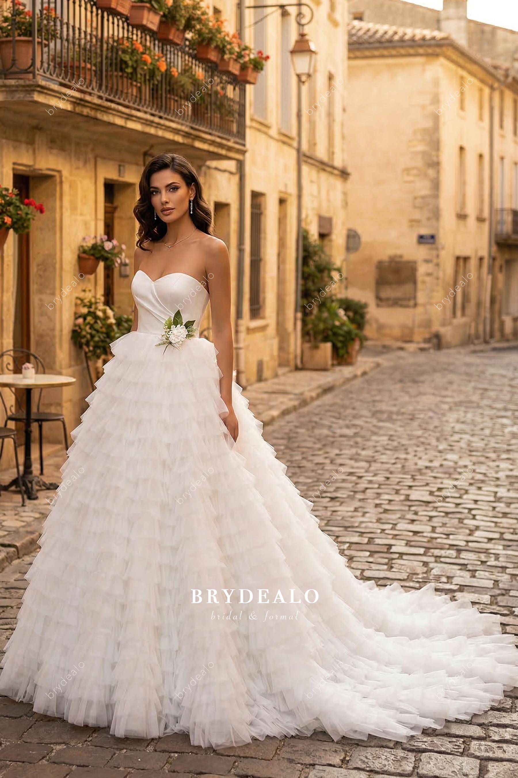 royal strapless tiered wedding dress