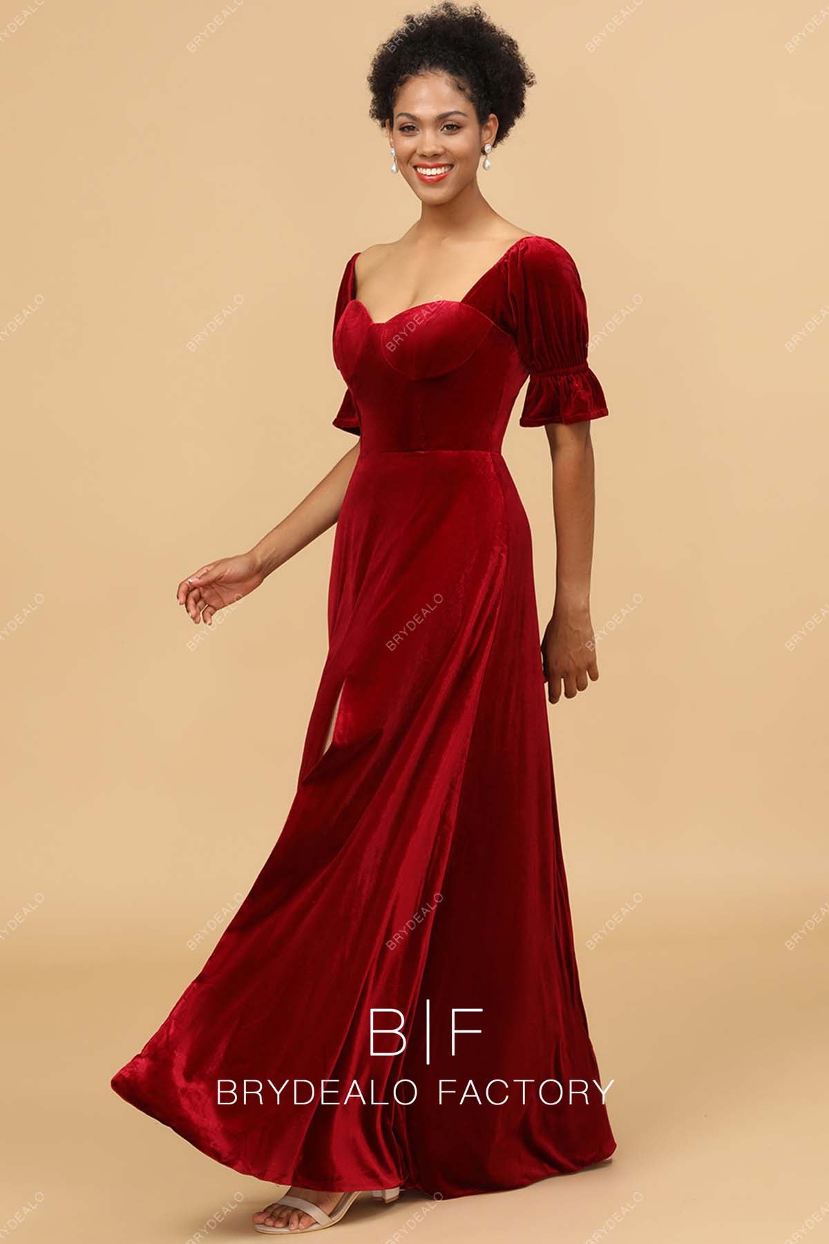 Red Short Sleeves A-line Bridesmaid Dress