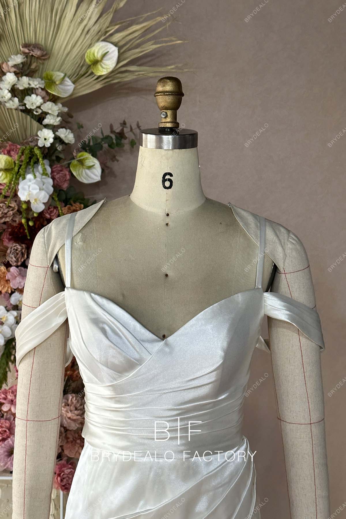 ruched off shoulder bridal dress