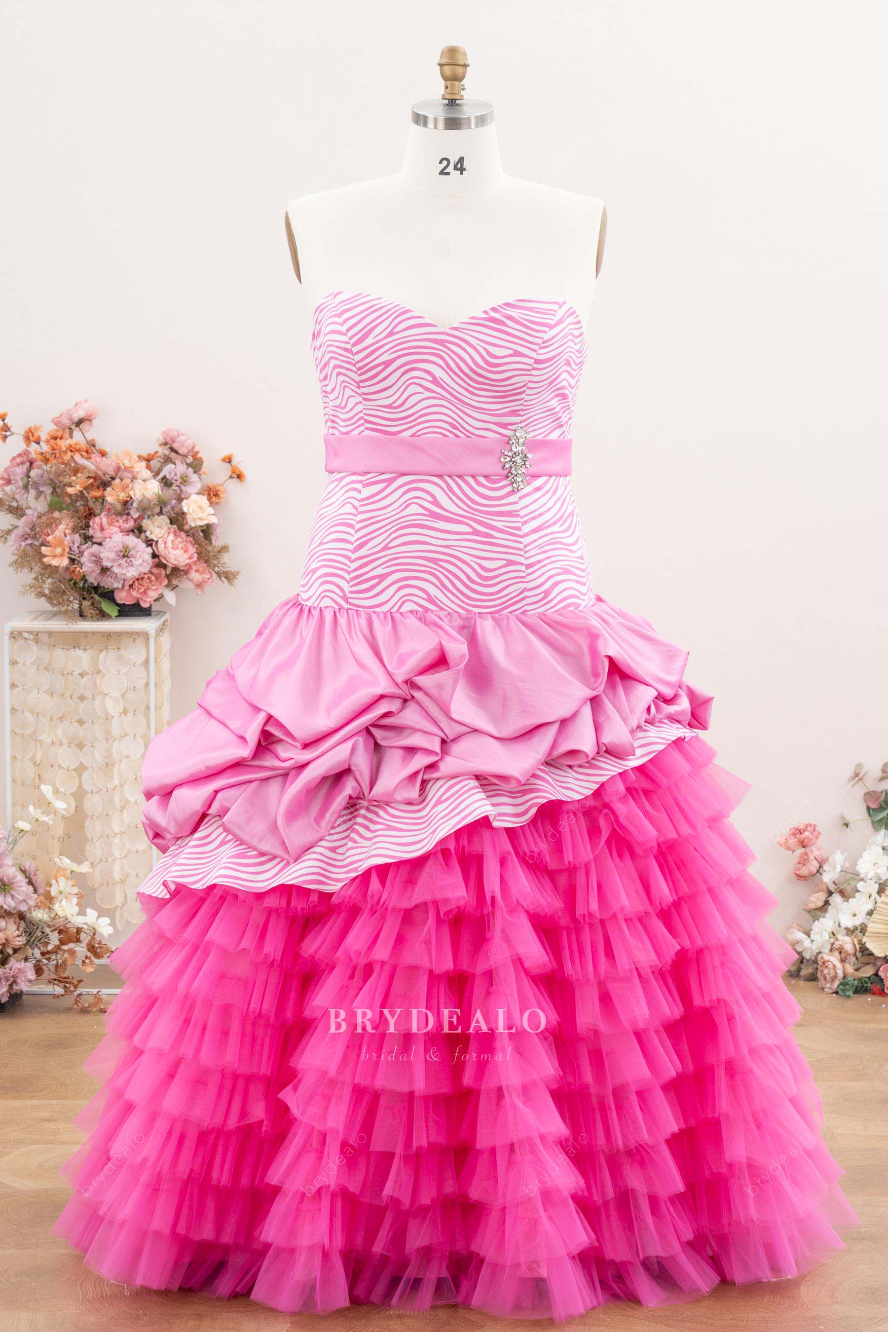ruched tiered skirt Quinceanera gown