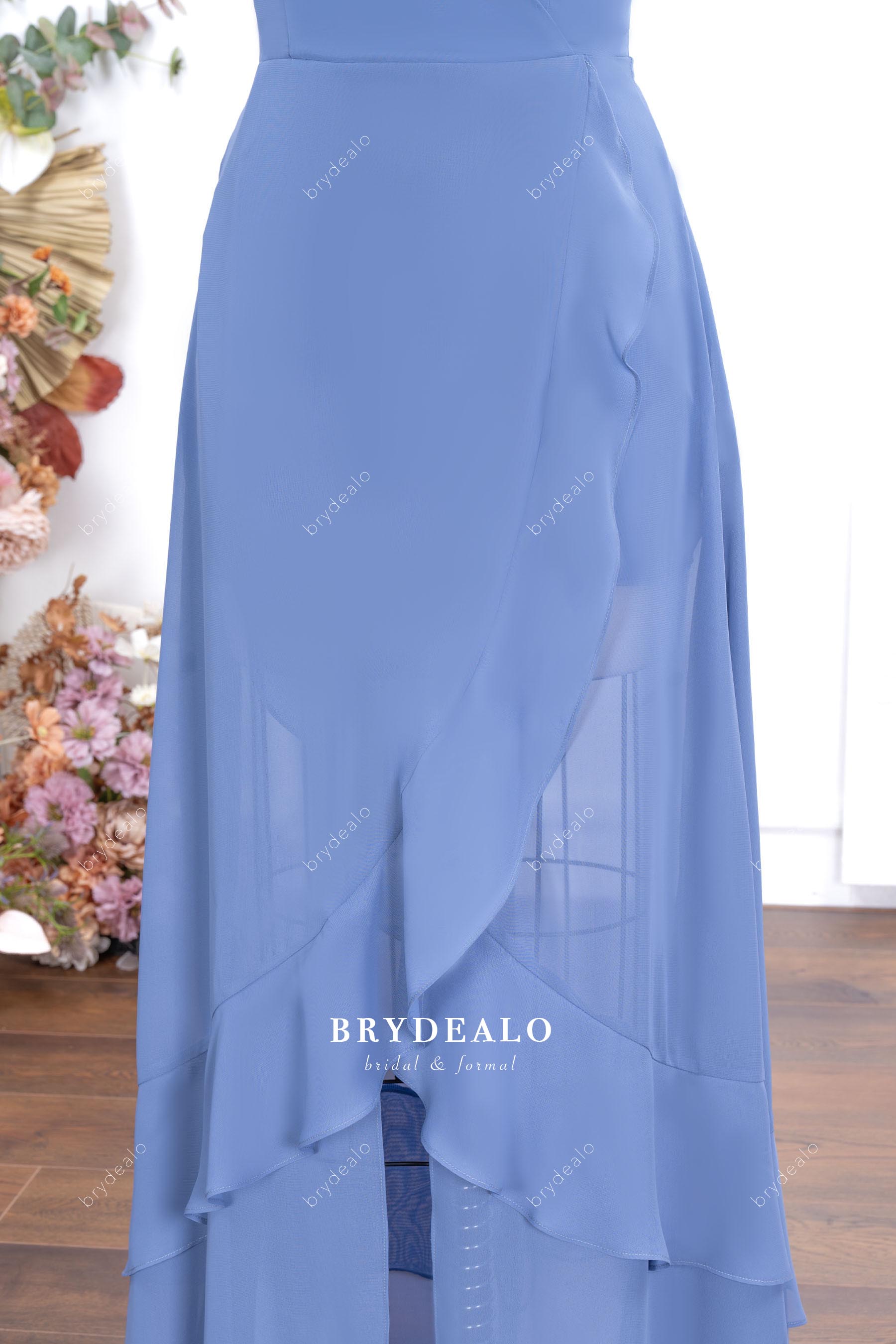 ruffled flowing chiffon formal dress